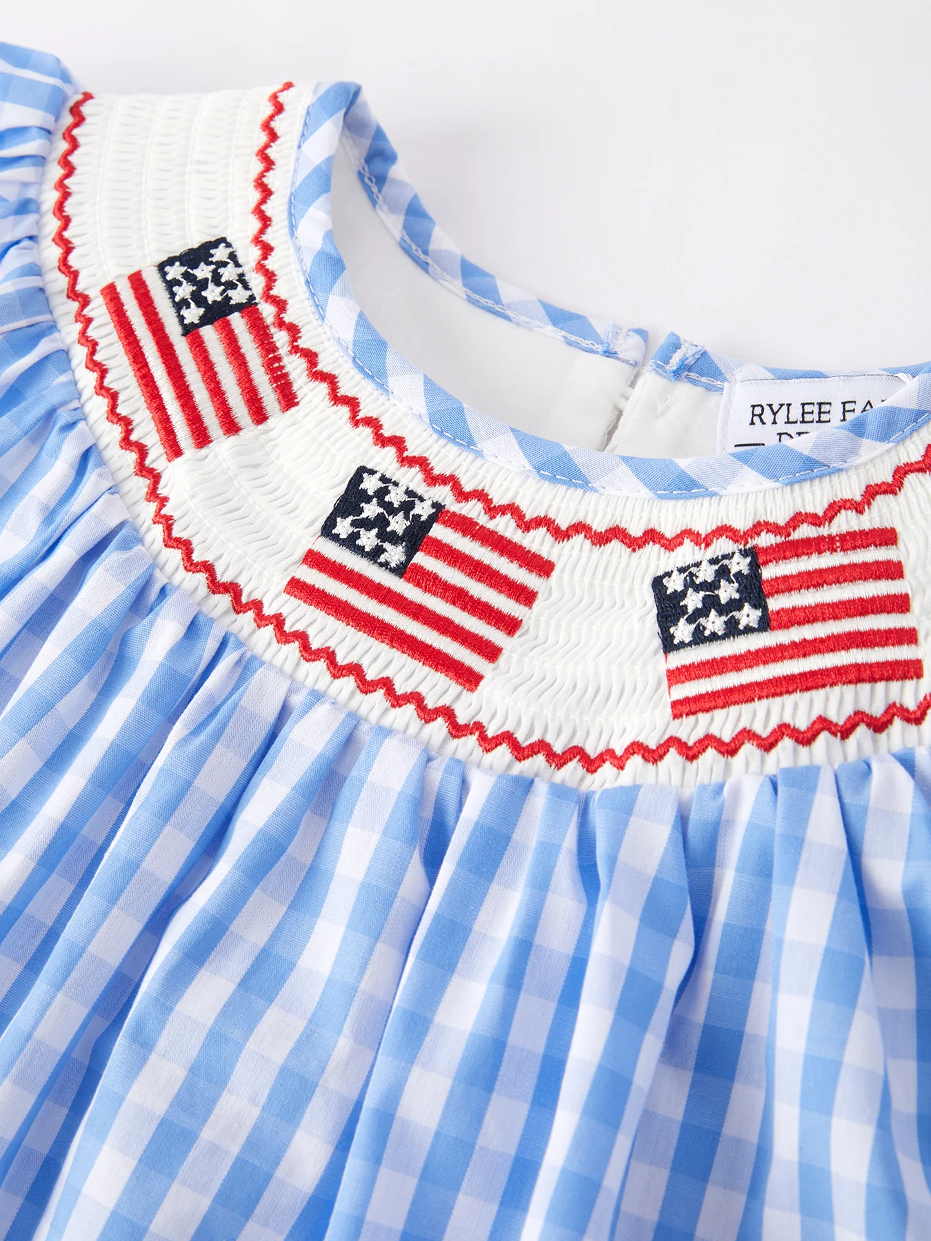 4th of july Flag Embroidery Smocking Girls Dress - Image 3