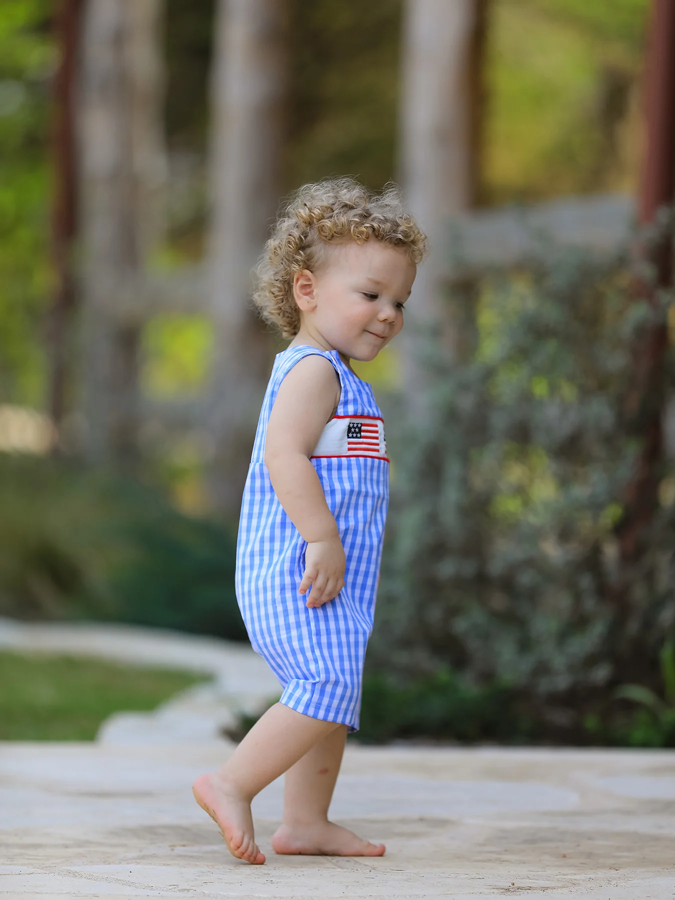 4th of july Flag Embroidery Smocking Boys Romper - Image 4