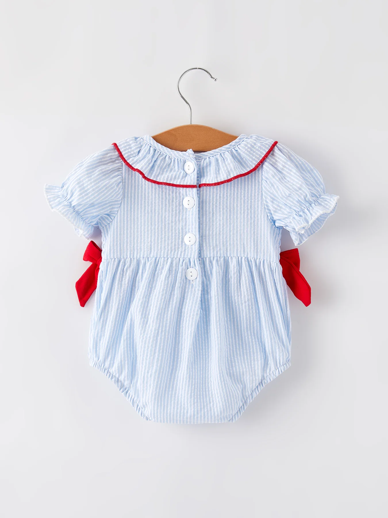 4th of july Girls' Smocking Star Embroidered Romper - Image 6
