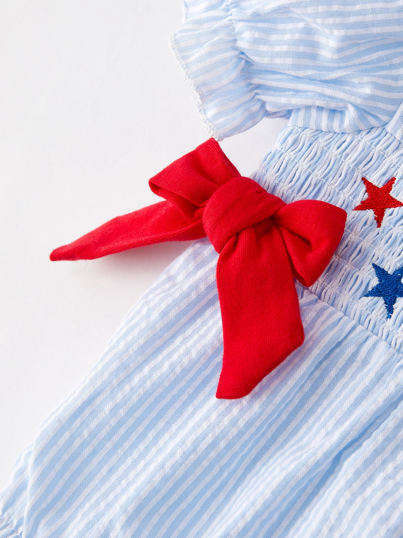 4th of july Girls' Smocking Star Embroidered Romper - Image 7