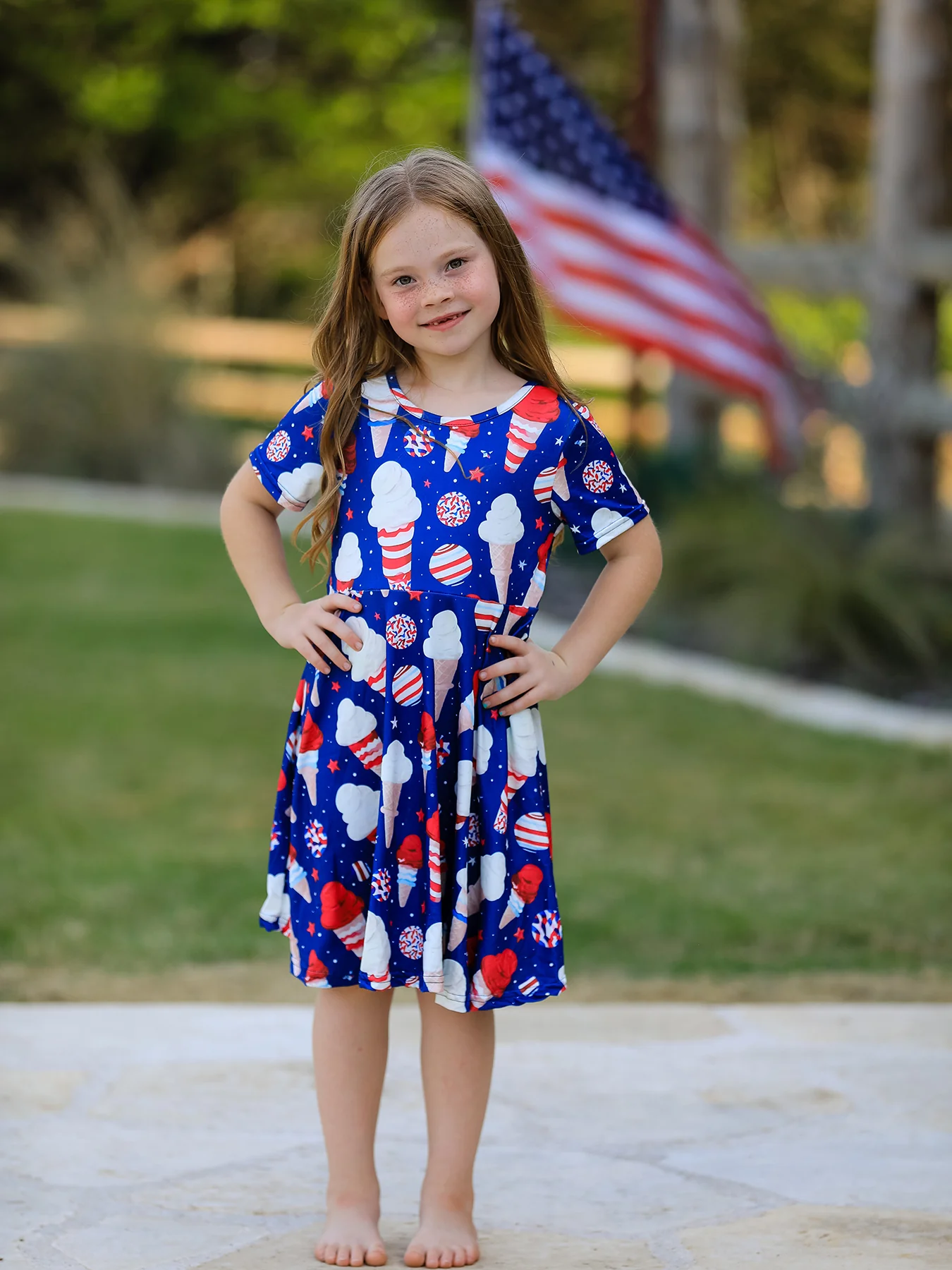 4th Of July Ice Cream Star Girls Dress