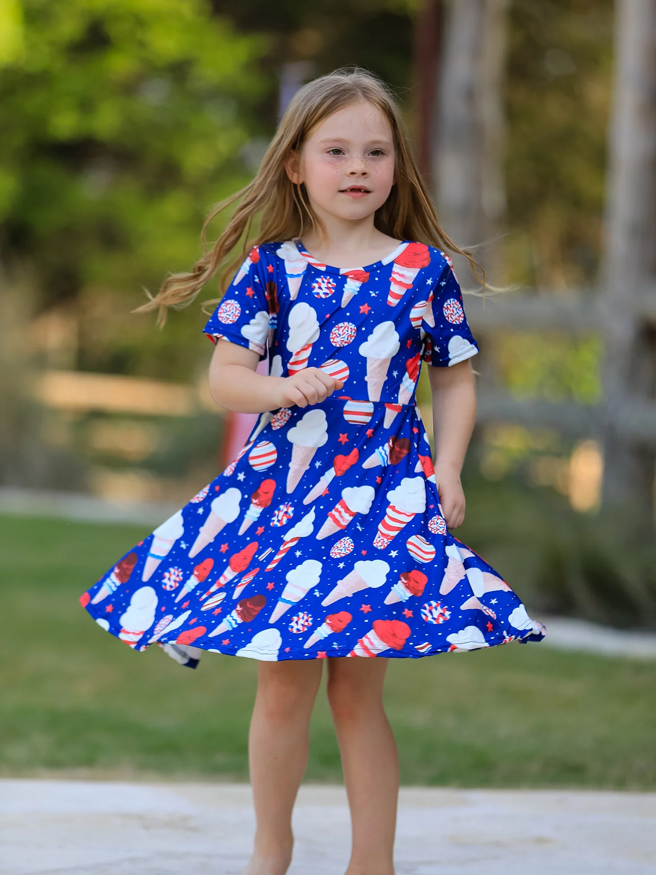 4th Of July Ice Cream Star Girls Dress - Image 2