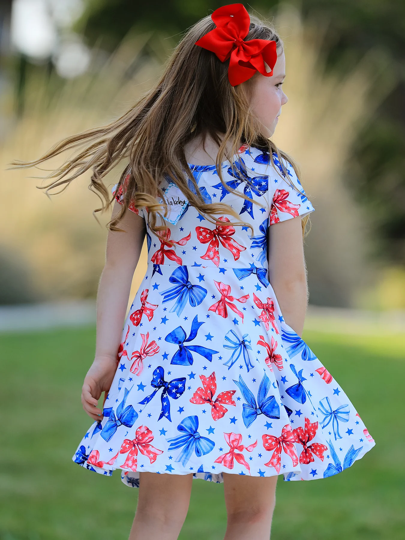 4th Of July Bow Star Girls Dress - Image 2