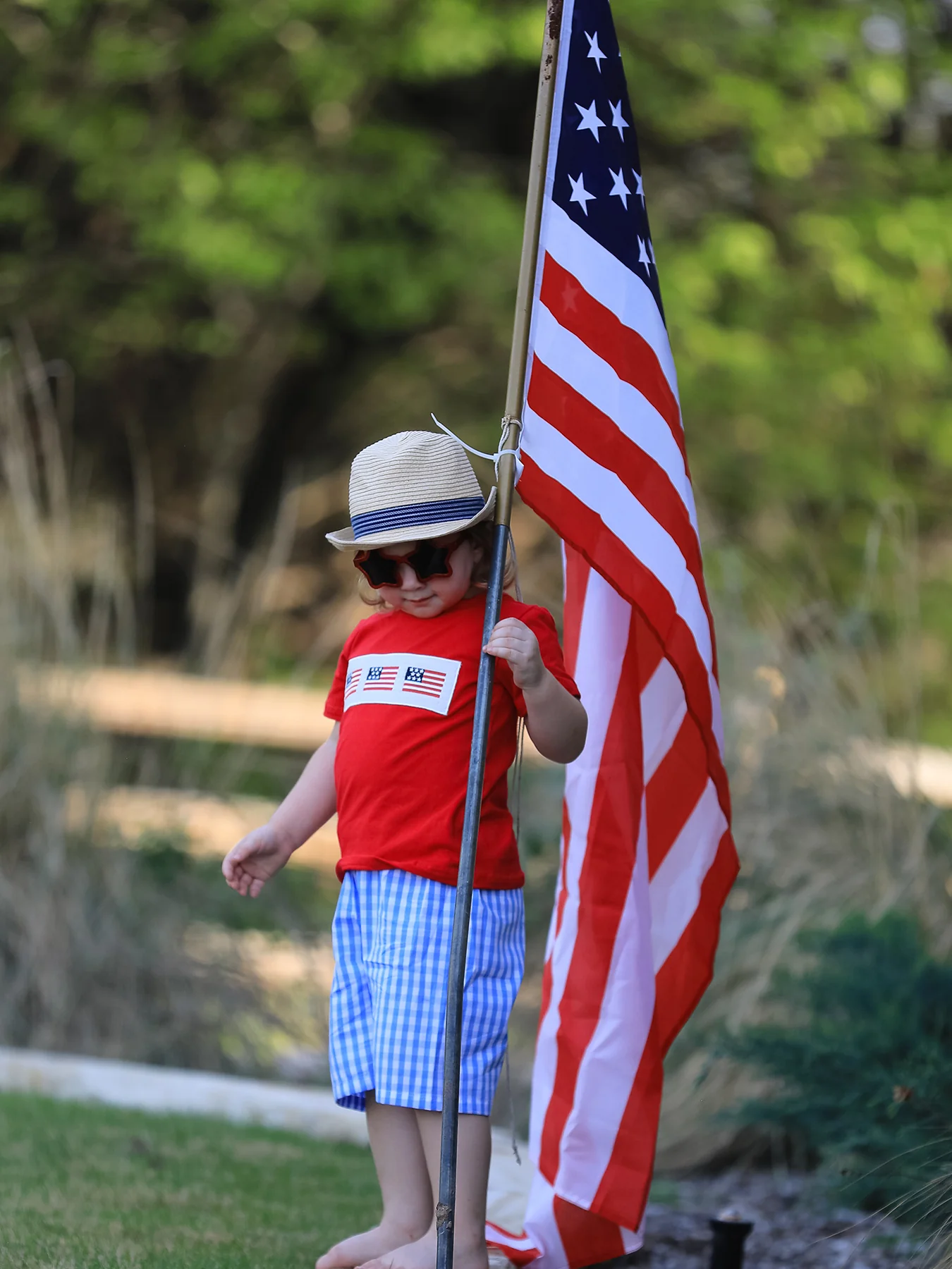 4th of july Flag Embroidery Smocking Boys Set - Image 6