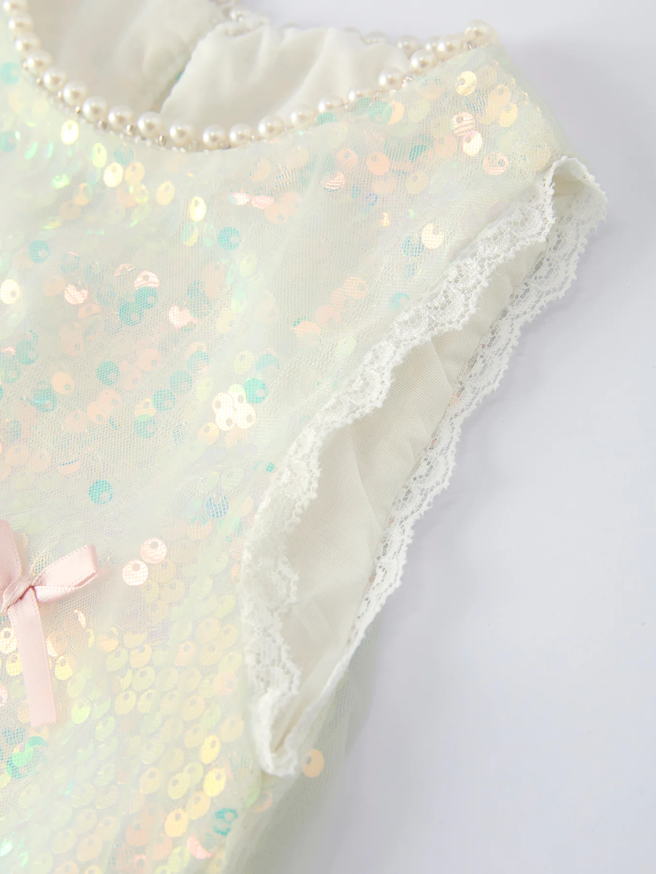 Iridescent Sequin Bow Ruffle Tulle Girls Dress - Image 11