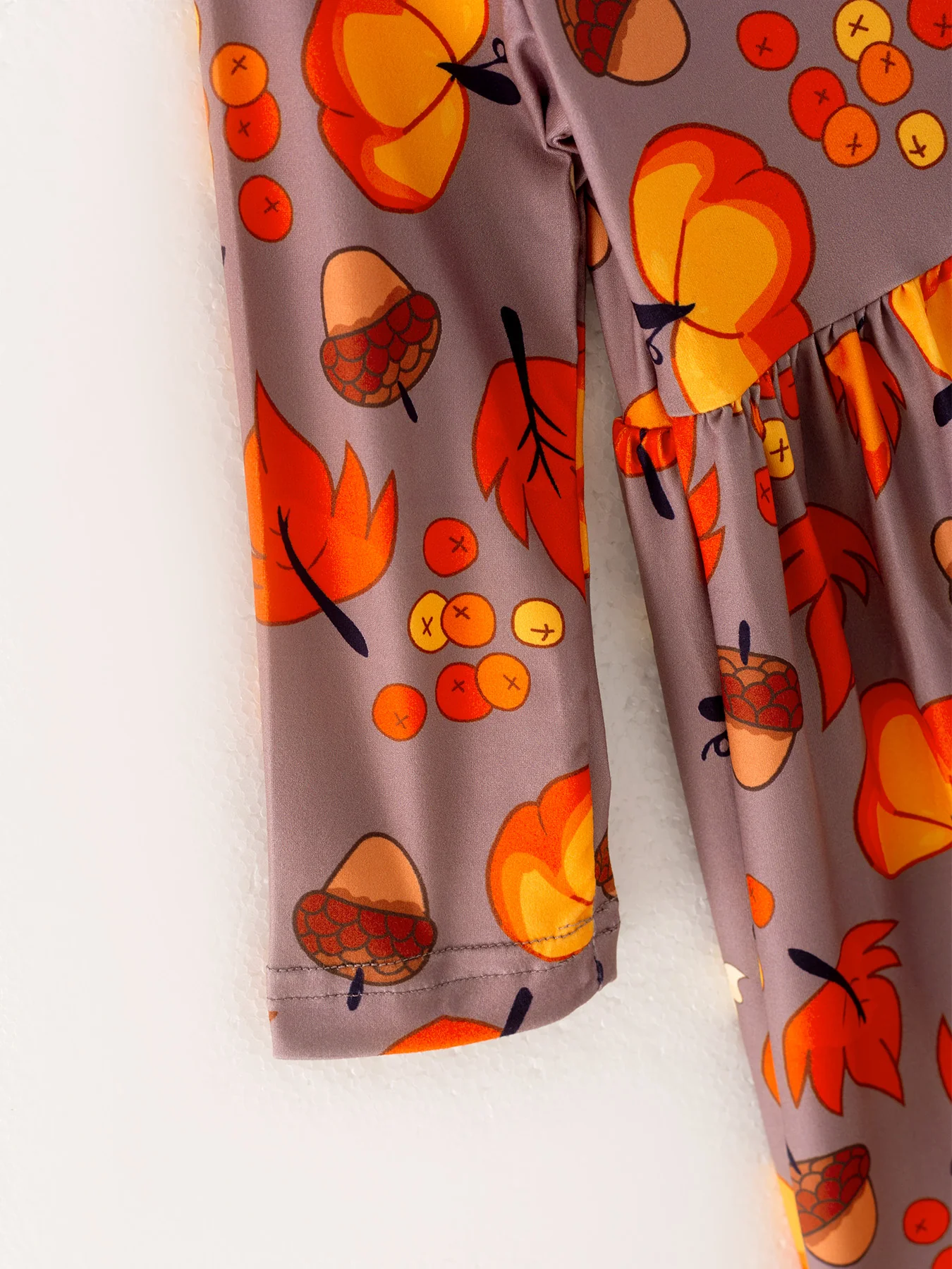 Fall Autumn Leaves Pine Cone Stripe Print Girls Dress - Image 5