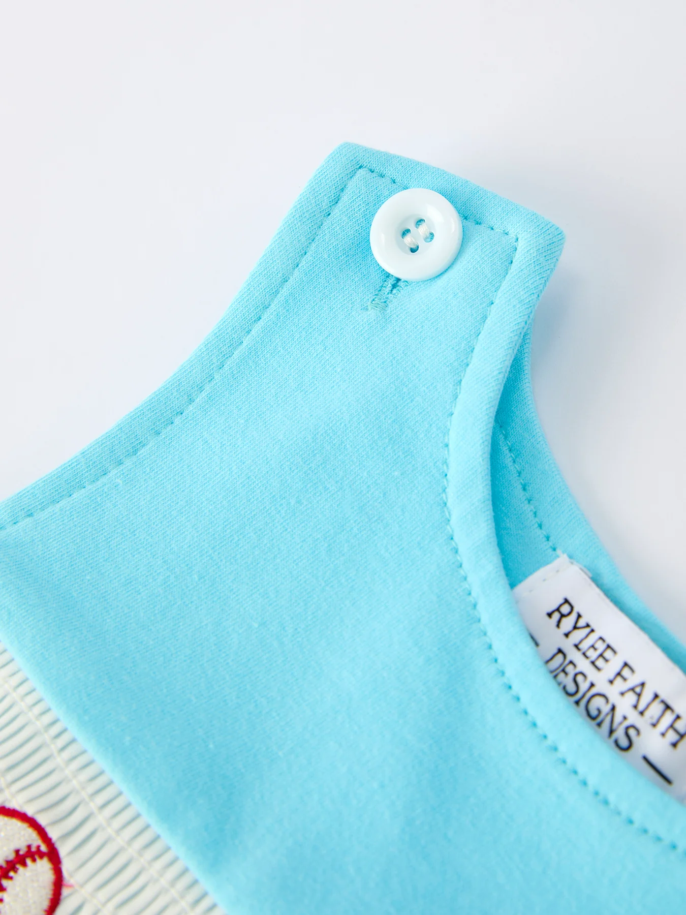 Baby Boy Baseball Romper – Blue Sleeveless Sports Outfit with Embroidery - Image 3