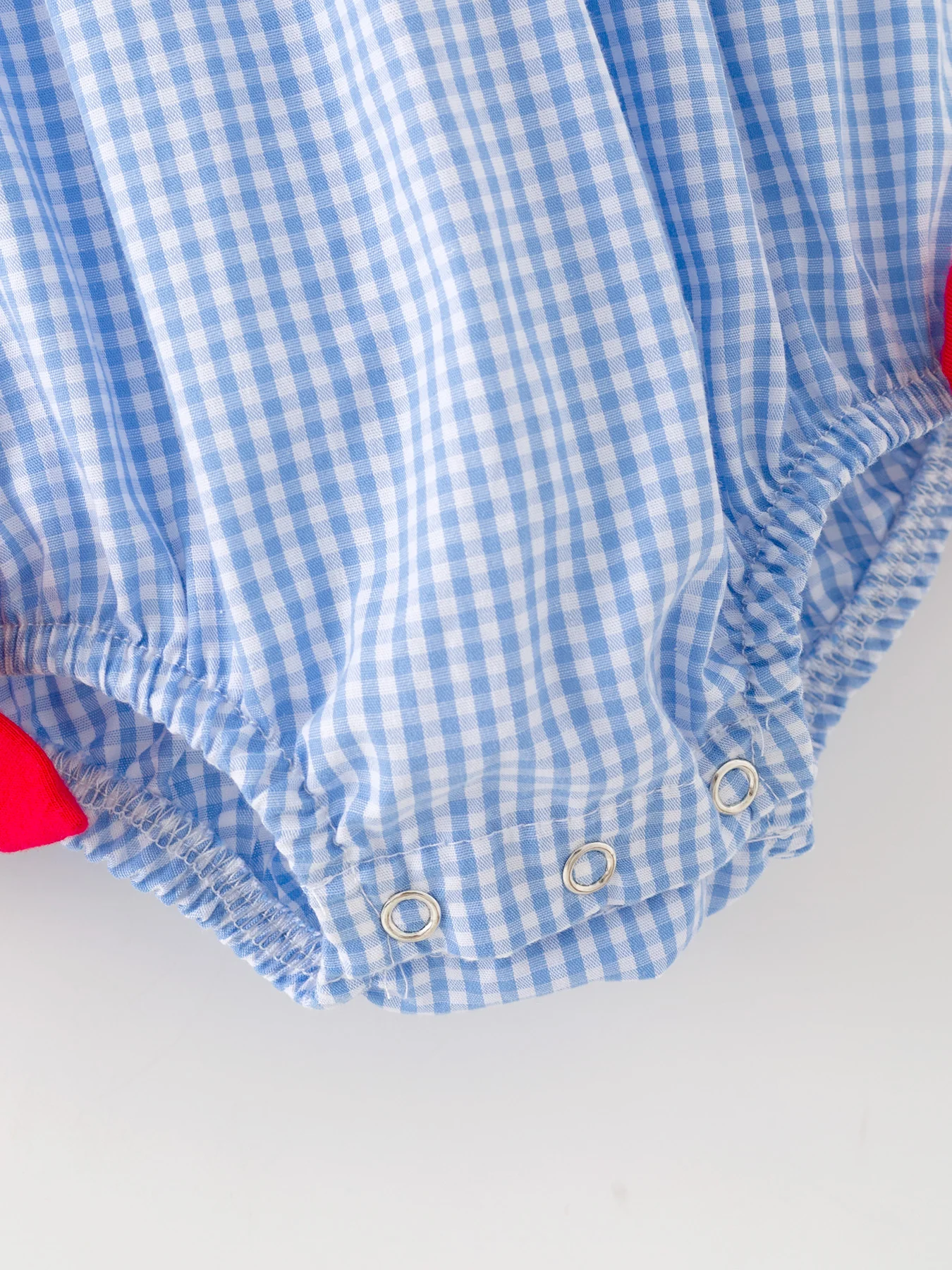 Baby Girls Baseball Smocked Romper – Blue Plaid Summer Outfit - Image 4