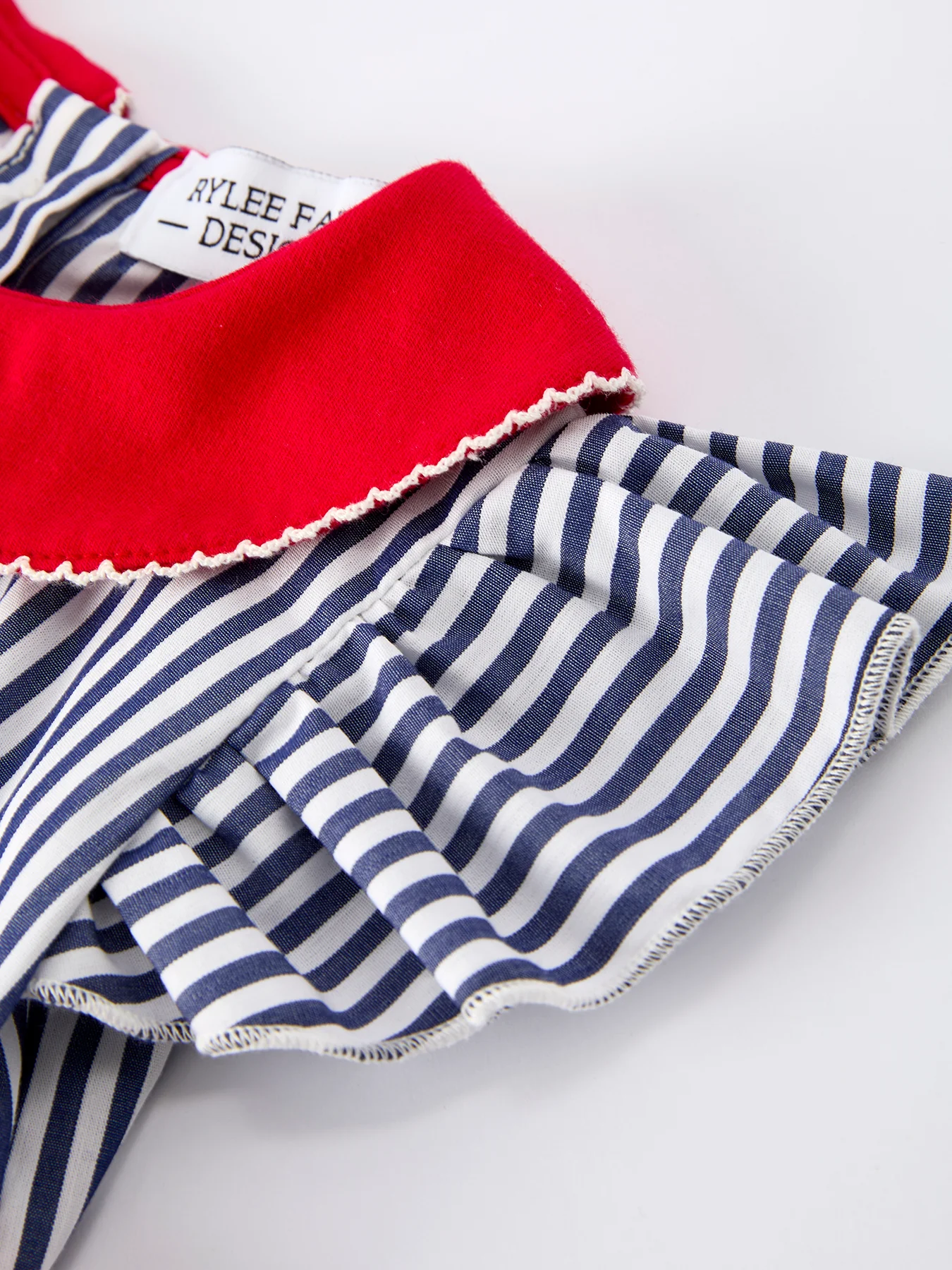 Girls Baseball Team Outfit – Striped Ruffle Sleeve Romper with Ball Design - Image 3
