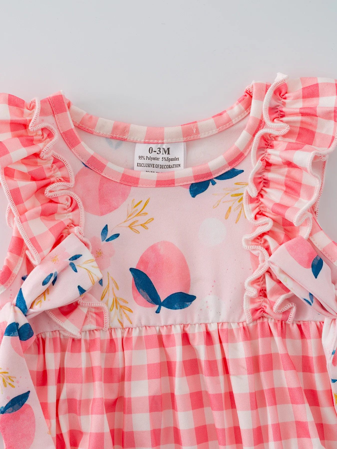 Peach Plaid Bow Ruffle Girls Romper Set - Image 3