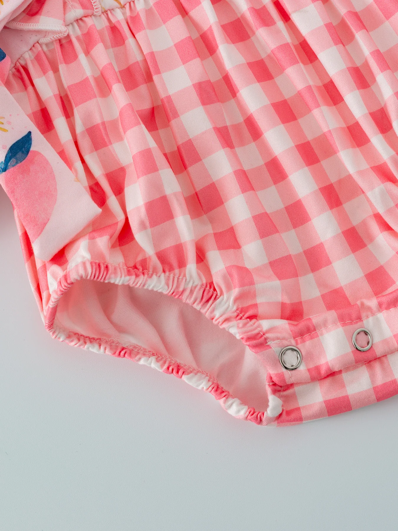 Peach Plaid Bow Ruffle Girls Romper Set - Image 5