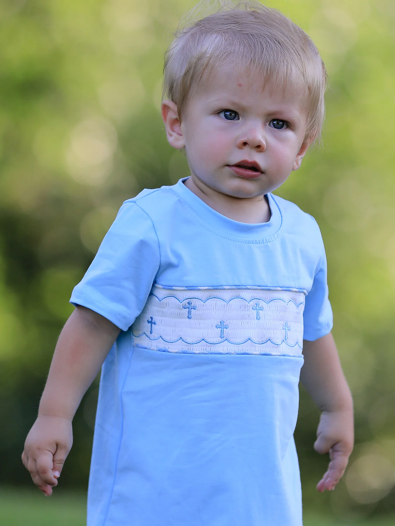 Blue Smocked Church Christ Bishop Christening Baby Boys' Romper - Image 5