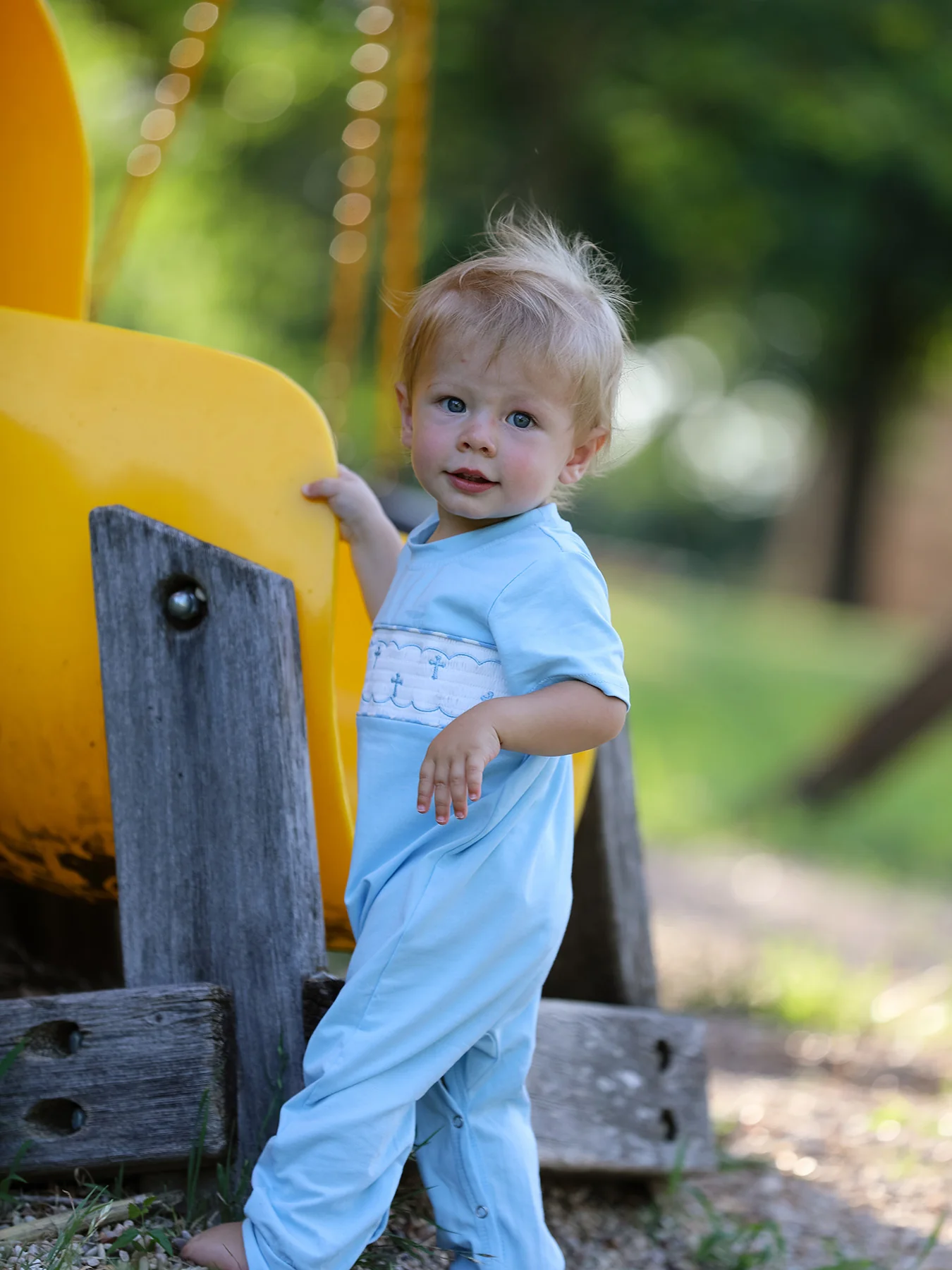 Blue Smocked Church Christ Bishop Christening Baby Boys' Romper - Image 6