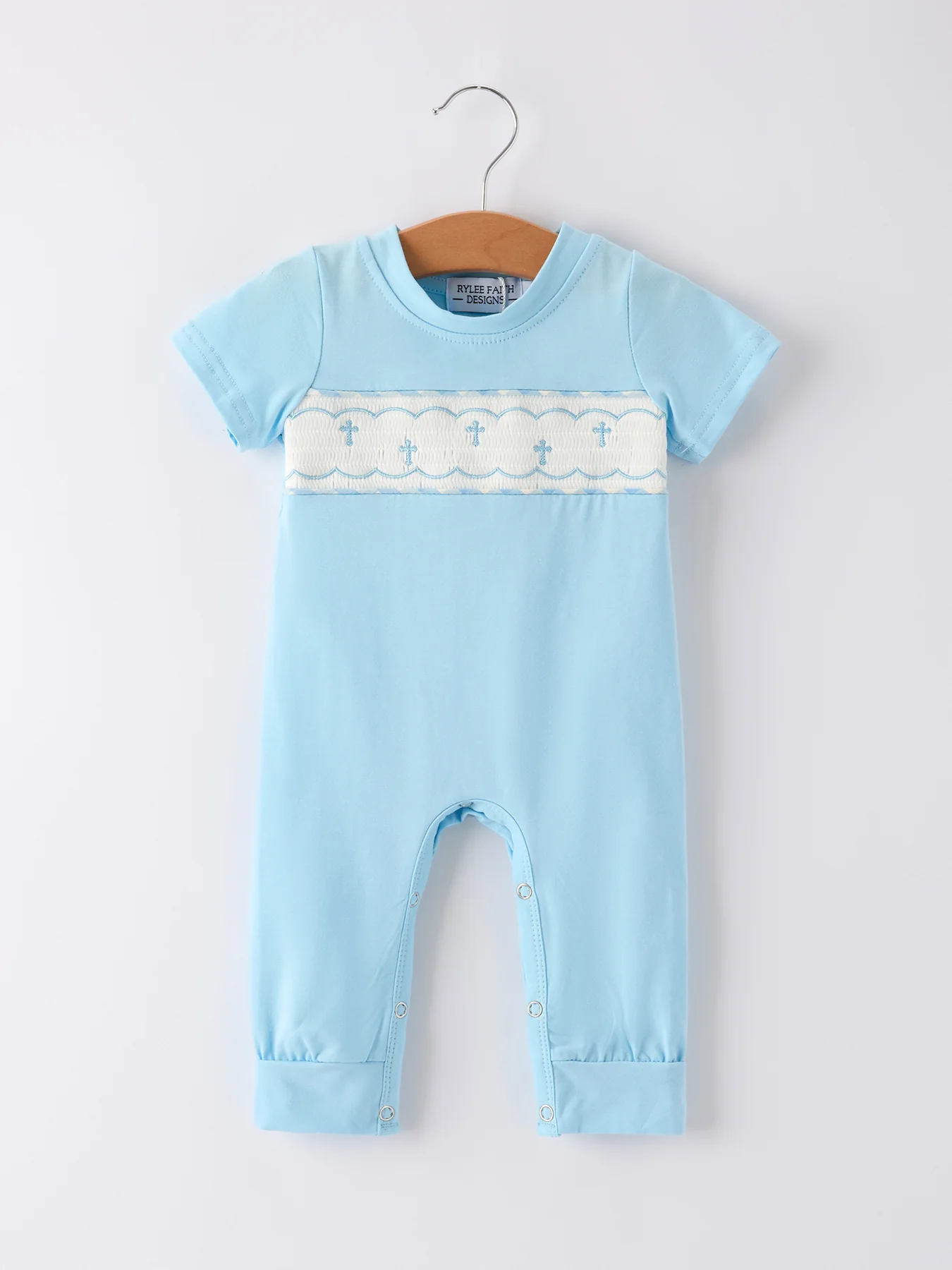Blue Smocked Church Christ Bishop Christening Baby Boys' Romper - Image 7