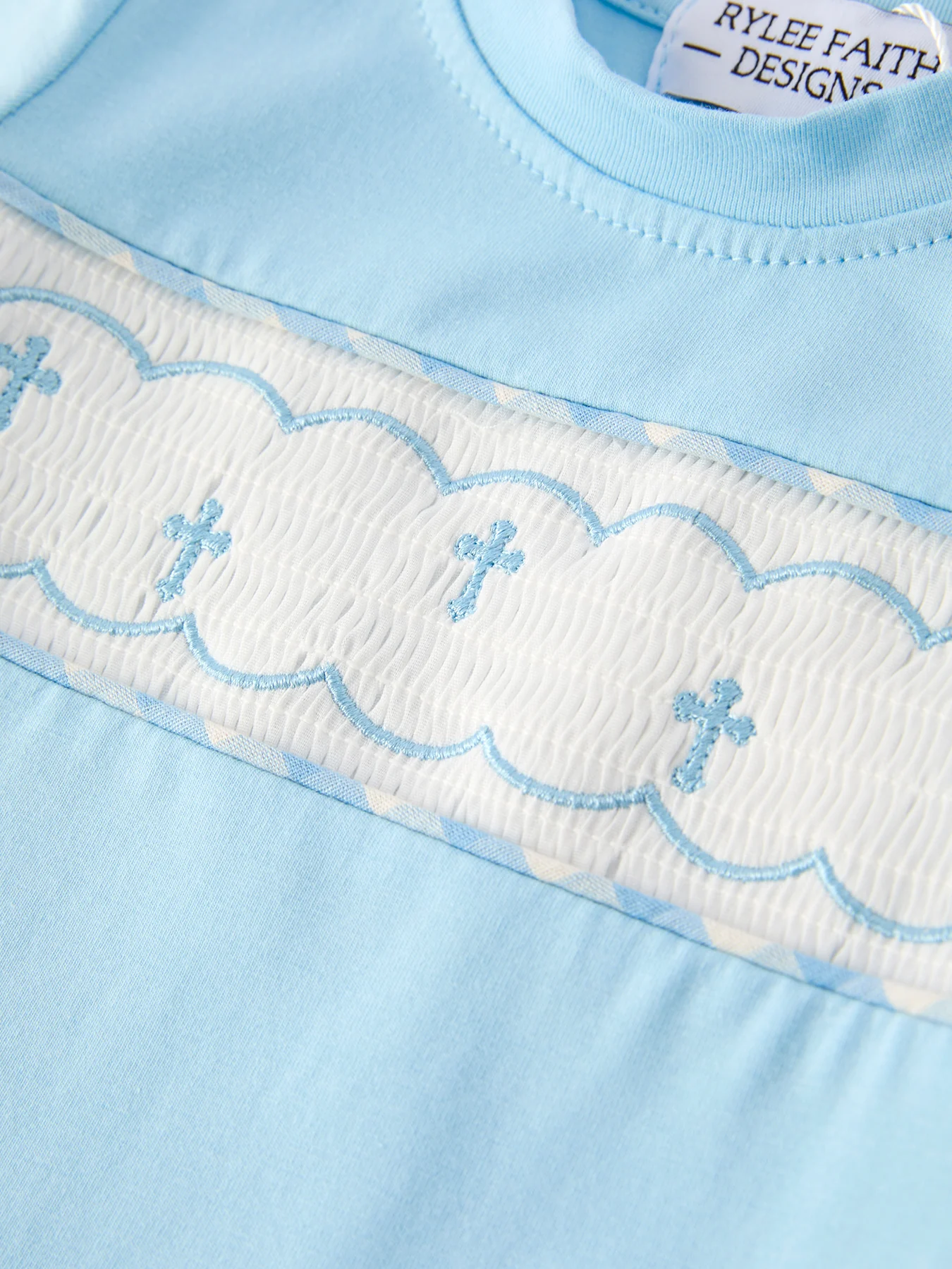 Blue Smocked Church Christ Bishop Christening Baby Boys' Romper - Image 9