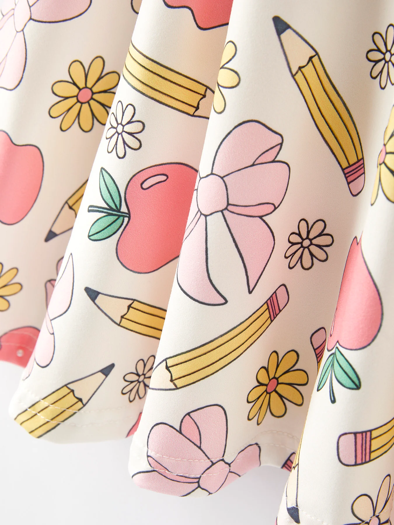Back to School Apple, Pencil, and Floral Print Girls Dress - Image 3