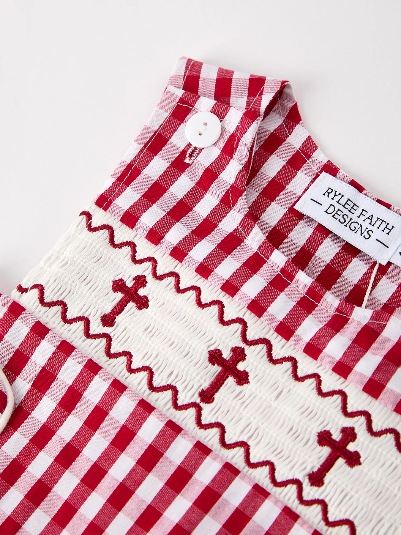 Red Plaid Smocked Church Christ Bishop Christening Baby Boys' Romper - Image 10