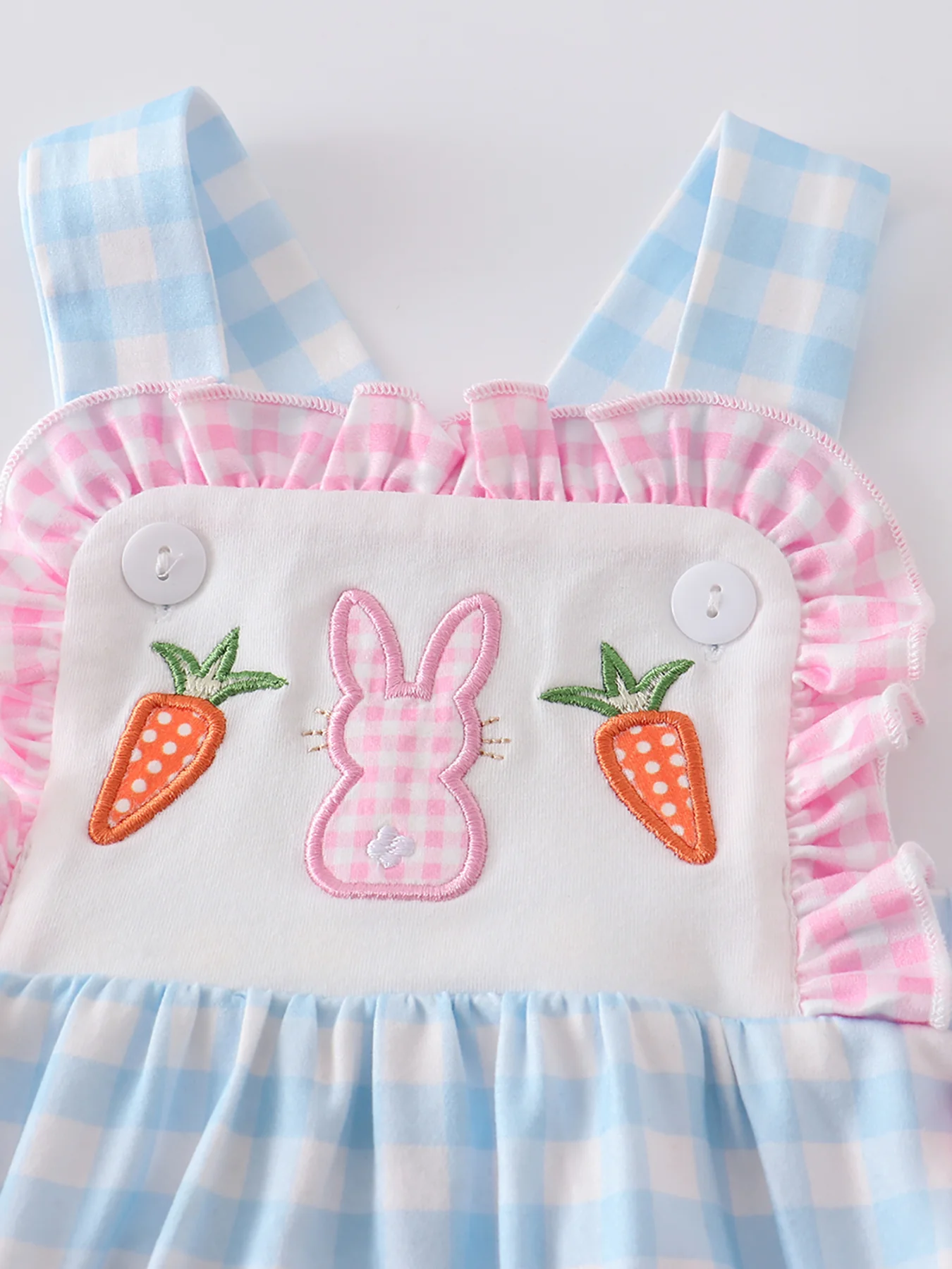 Blue Stripe Rabbit Applique Ruffle Baby Romper - Image 3