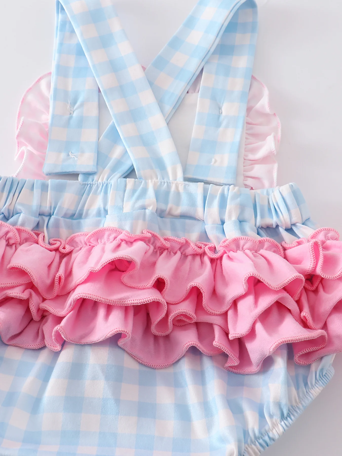 Blue Stripe Rabbit Applique Ruffle Baby Romper - Image 5