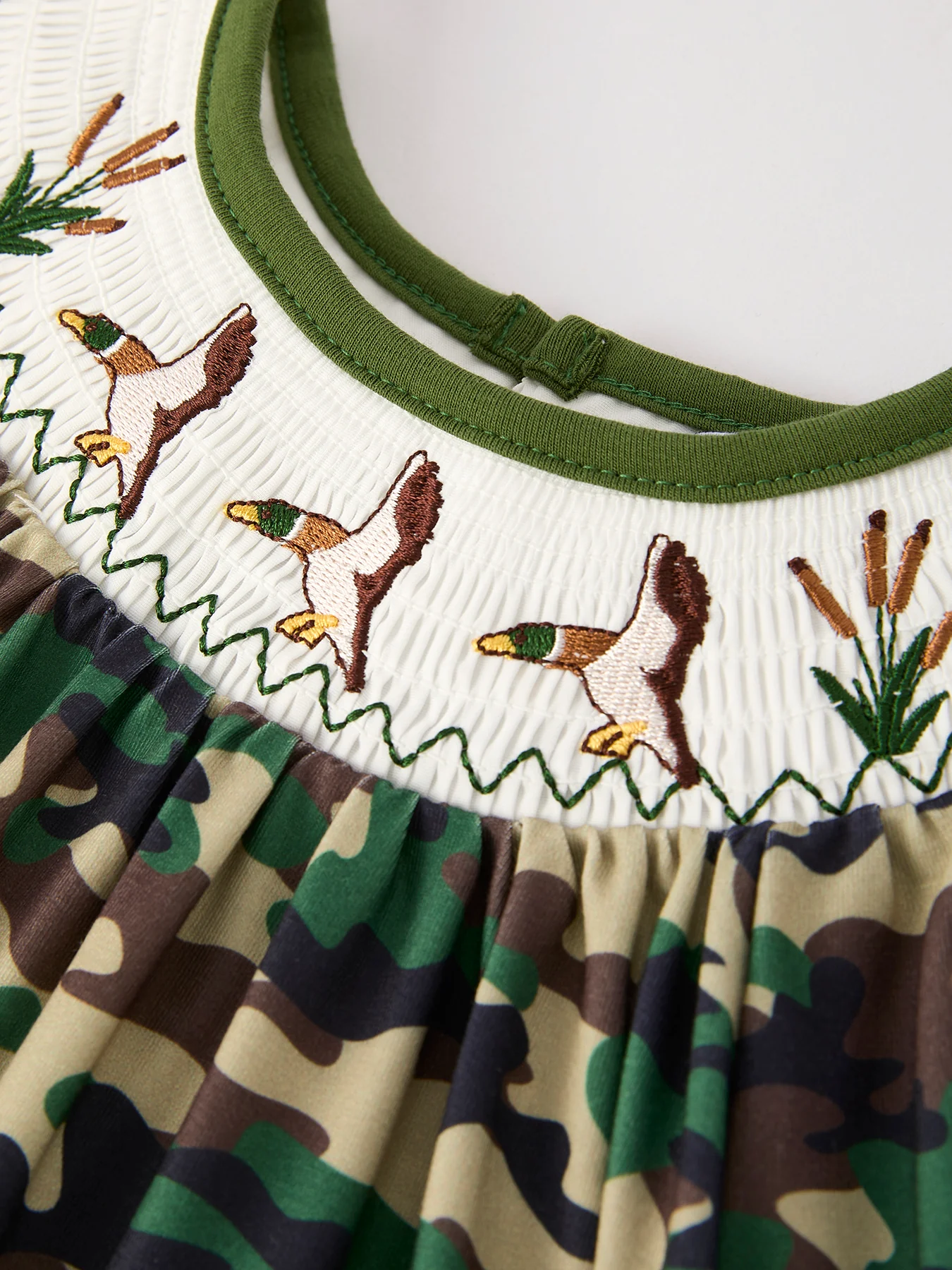 Camouflage Duck Smocking Embroidery Girls Dress - Image 3