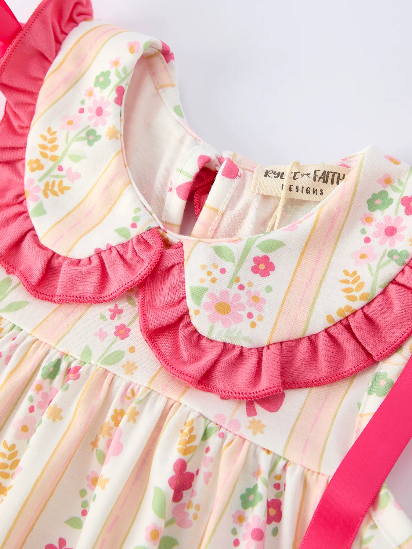 Summer Floral Bow Ruffle Girls Dress - Image 3