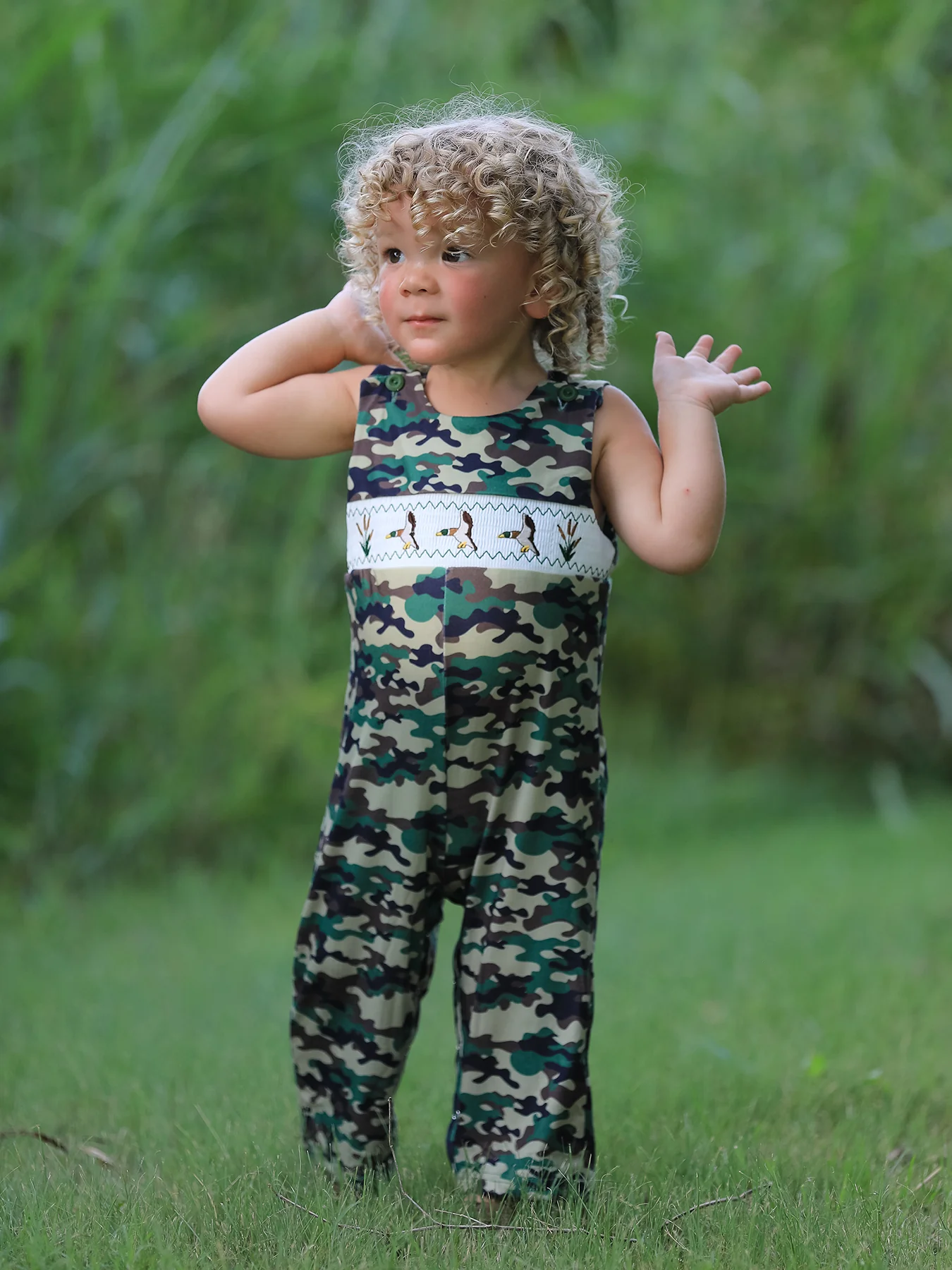 Camouflage Duck Smocking Embroidery Baby Boy Romper - Image 4