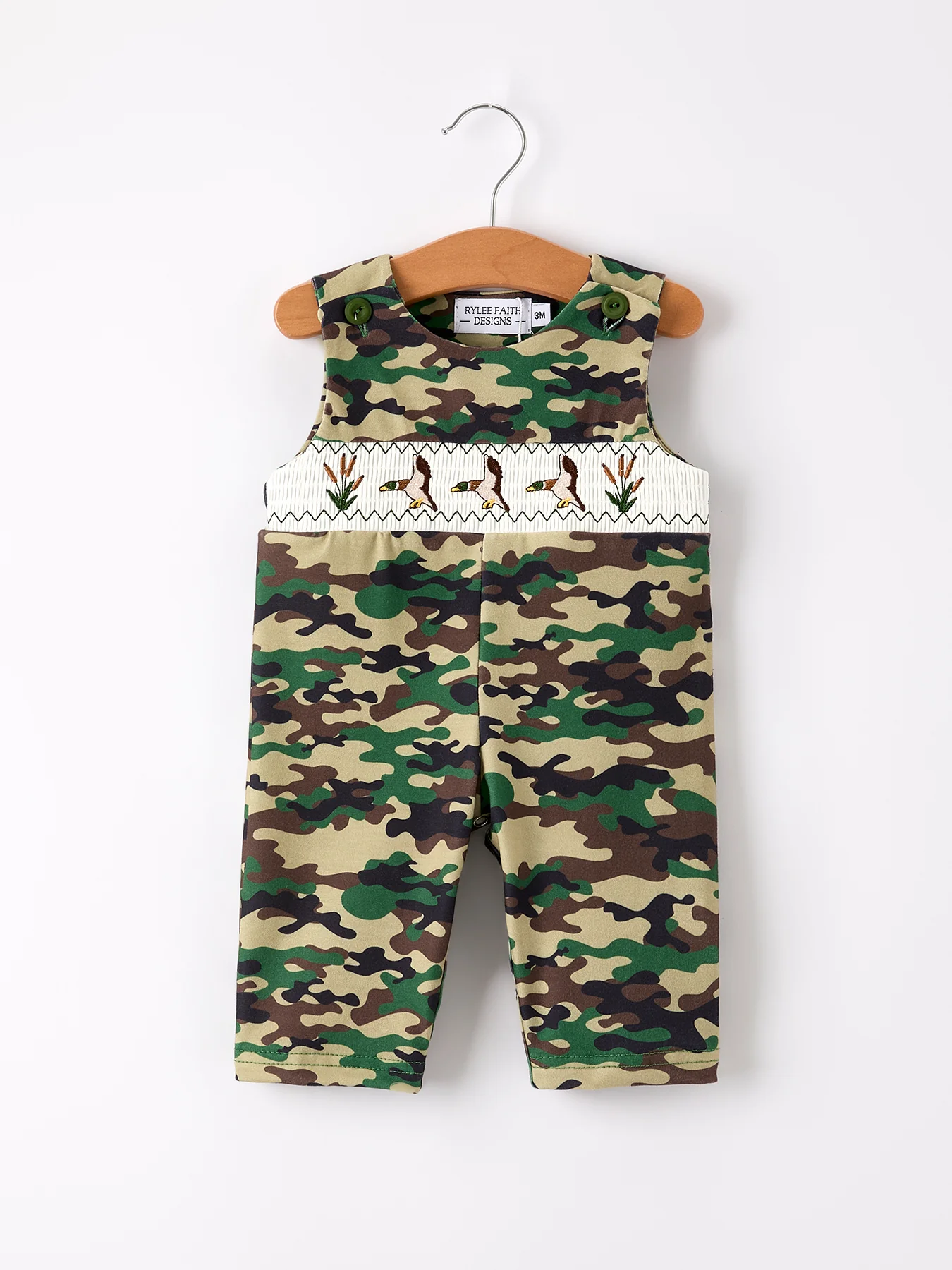 Camouflage Duck Smocking Embroidery Baby Boy Romper - Image 6