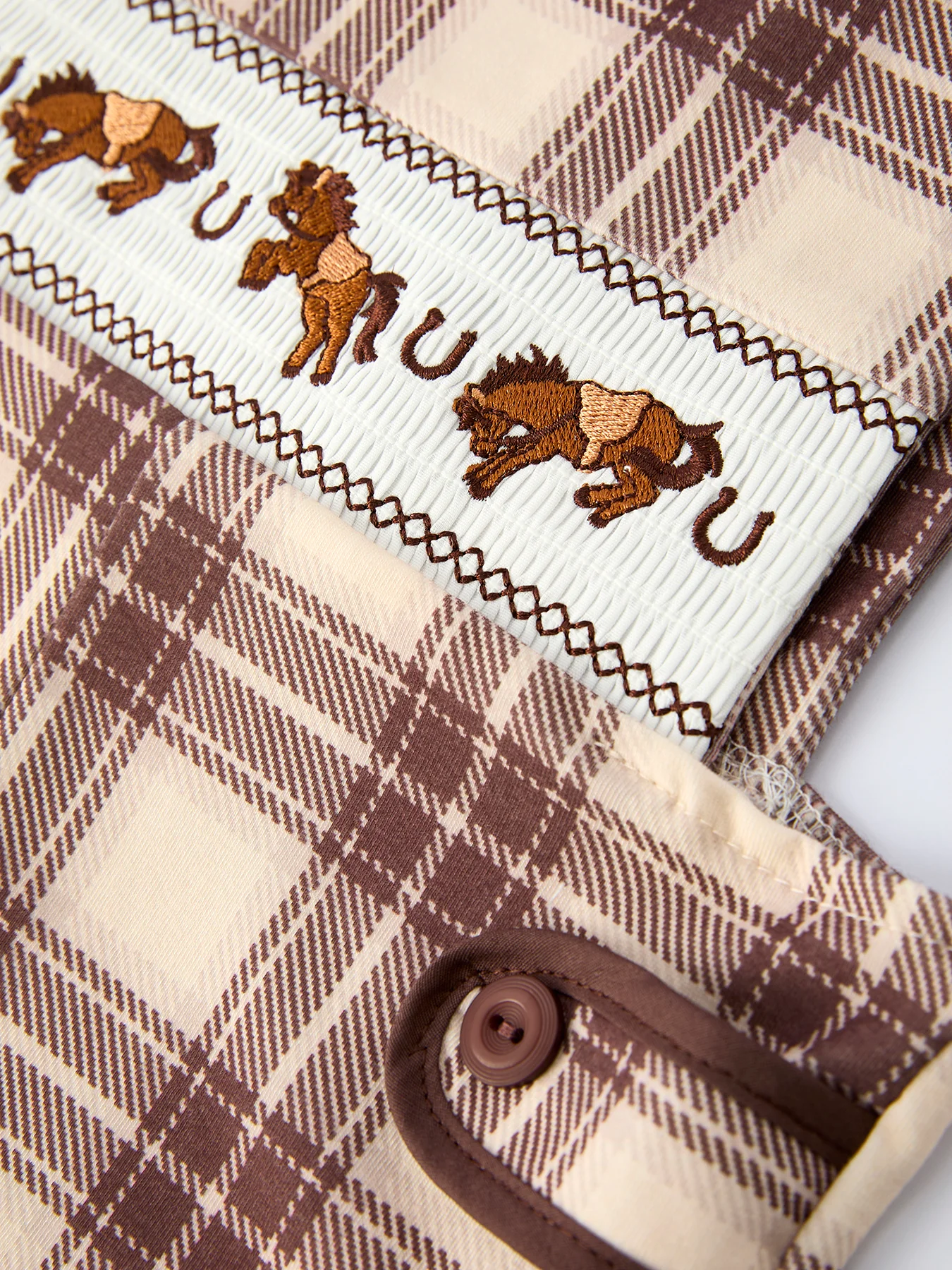 Western Horse Embroidered Smocked Plaid Baby Boy Romper - Image 4