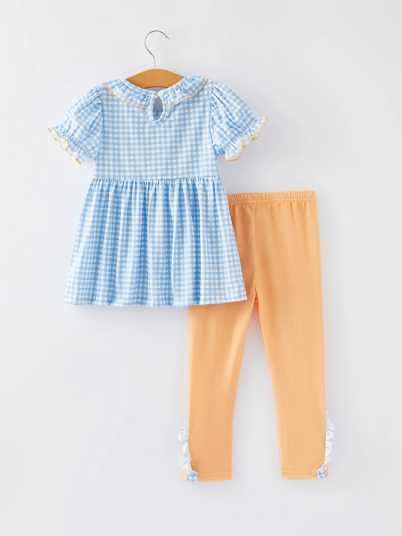 Cartoon Plaid Embroidered Girls Pants Outfit Set - Image 5