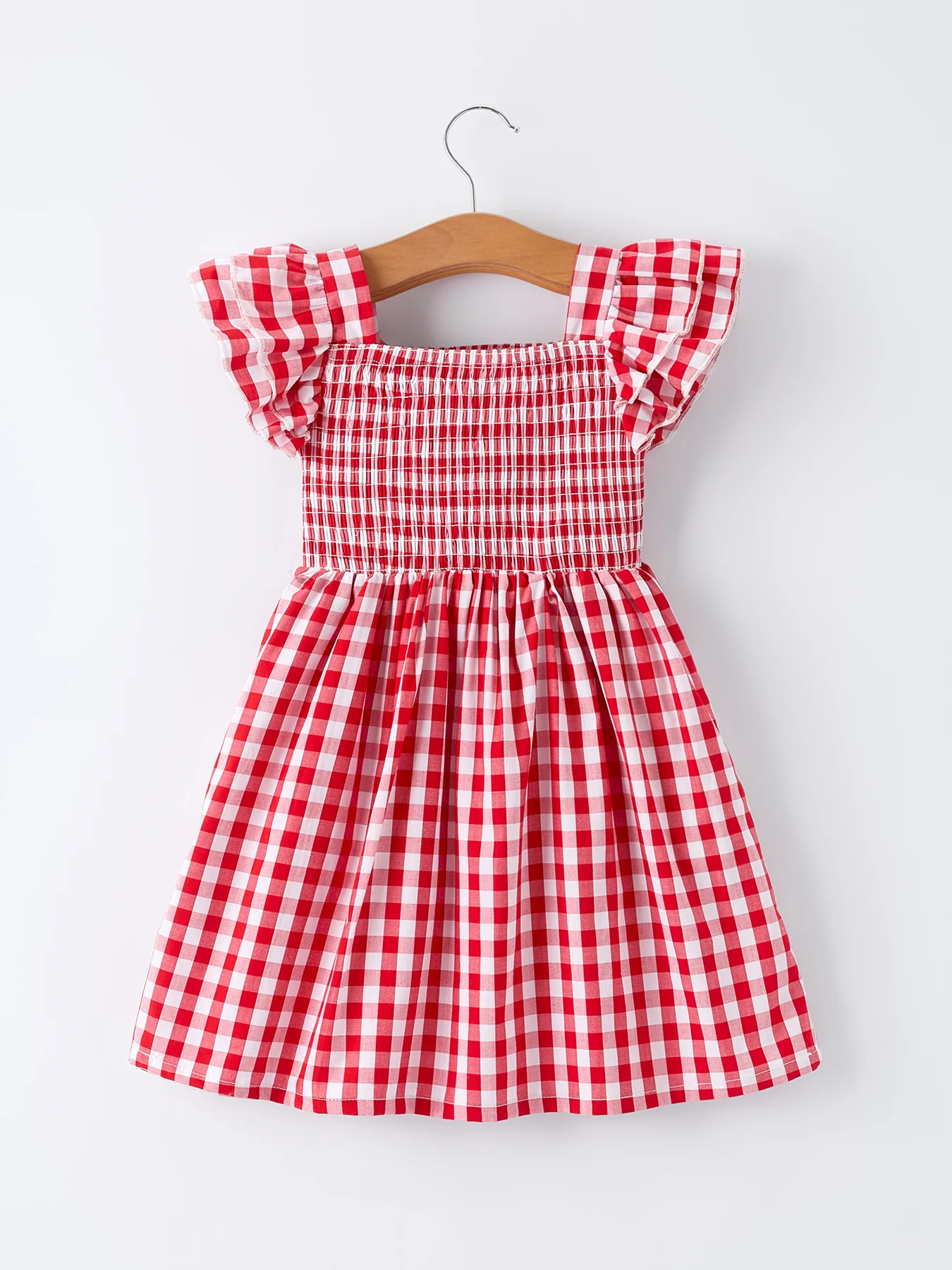 Summer Plaid Smocked Ruffle Girl Dress Sibling Outfits - Image 3