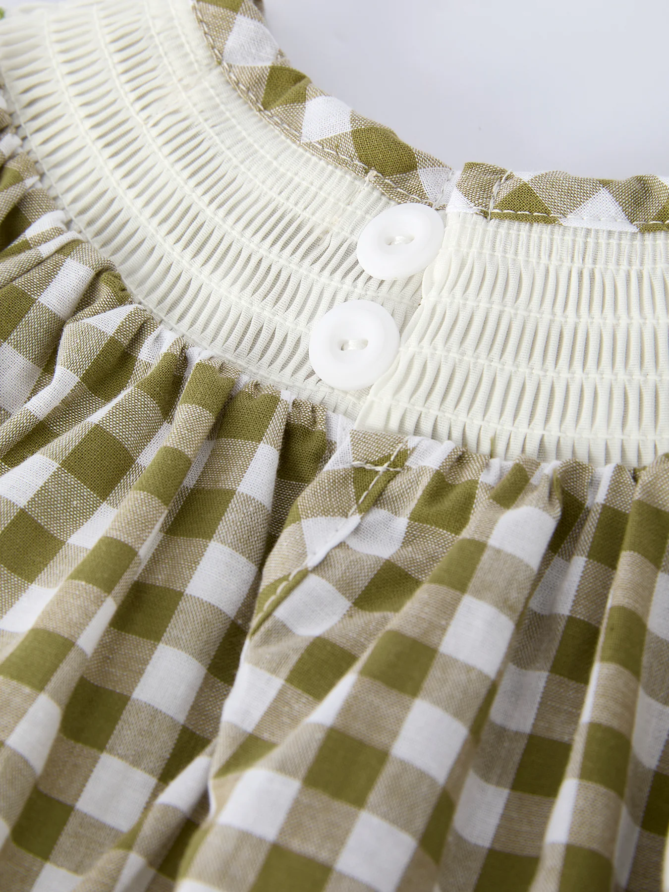 Green Plaid Fish Embroidered Baby Girls Smocked Romper - Image 5