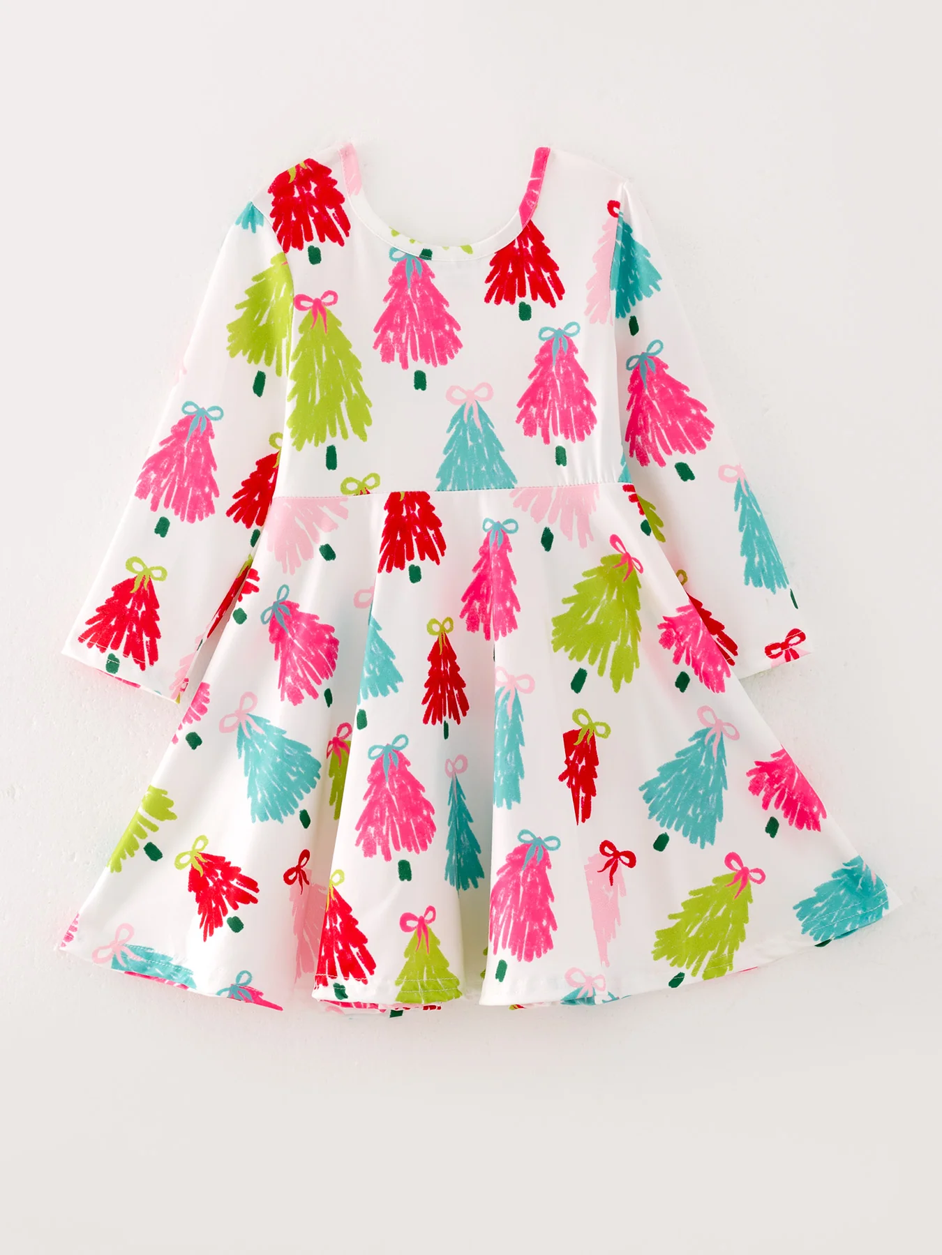 Christmas Tree Print Long Sleeve Dress - Image 5