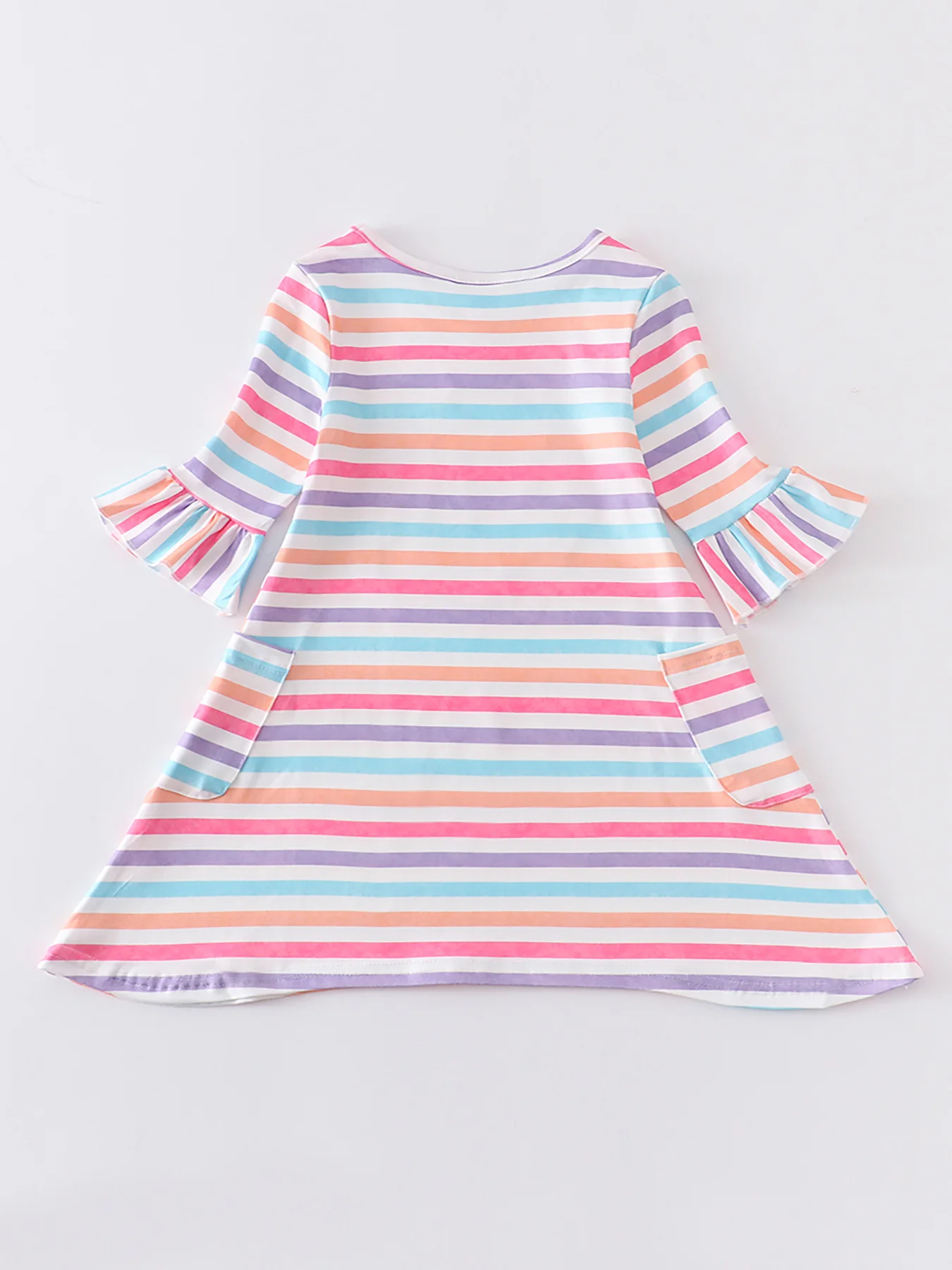 Colored Stripe Rabbit Applique Girl Dress - Image 2