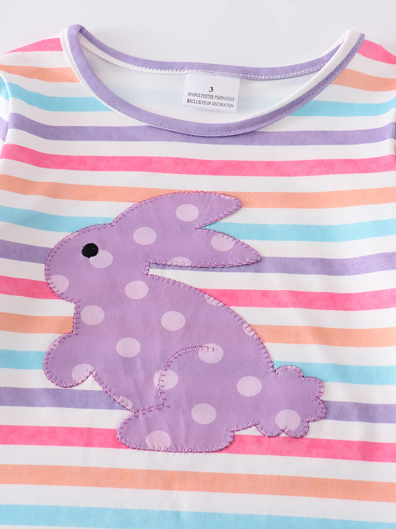 Colored Stripe Rabbit Applique Girl Dress - Image 3