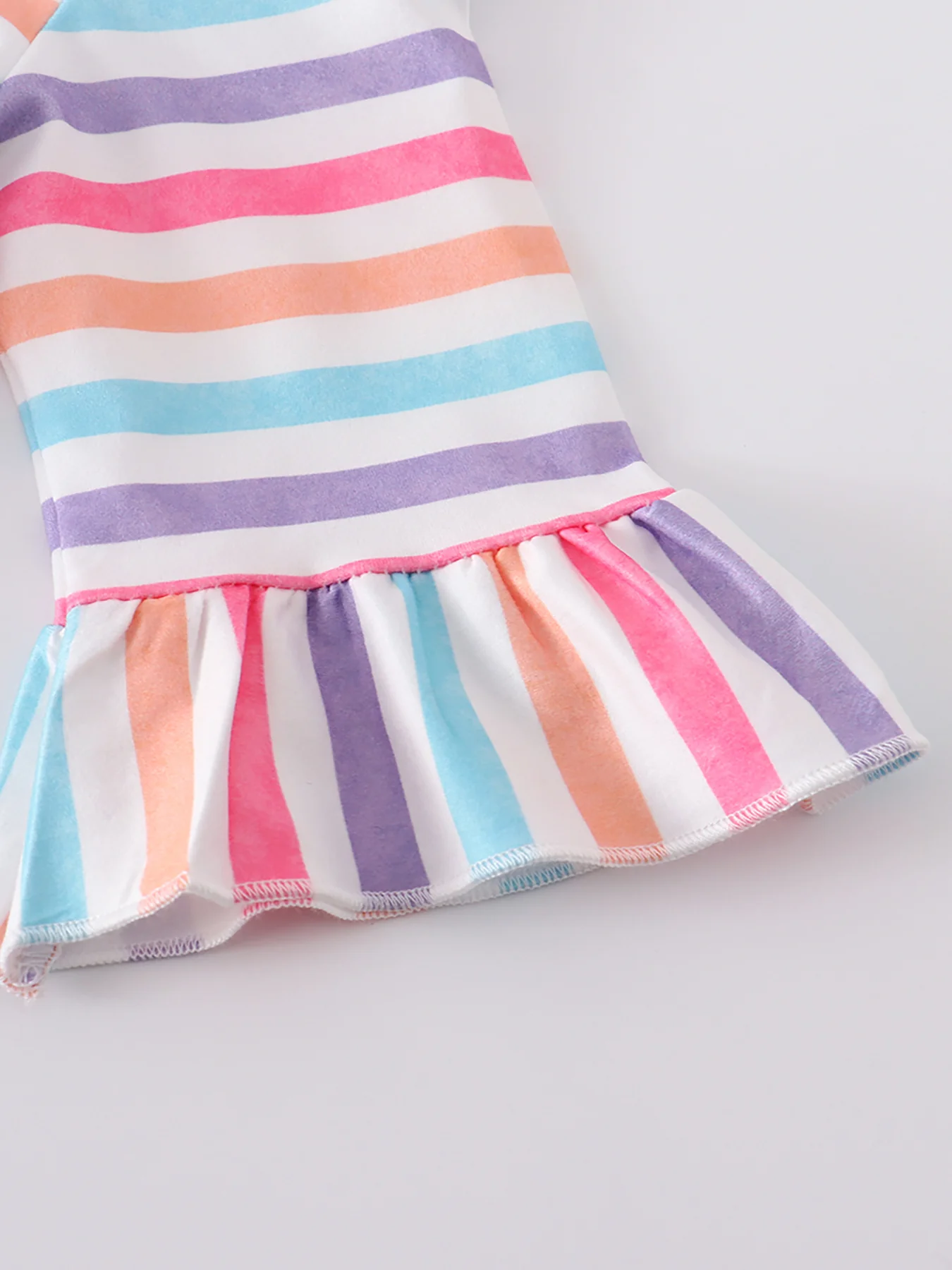 Colored Stripe Rabbit Applique Girl Dress - Image 4