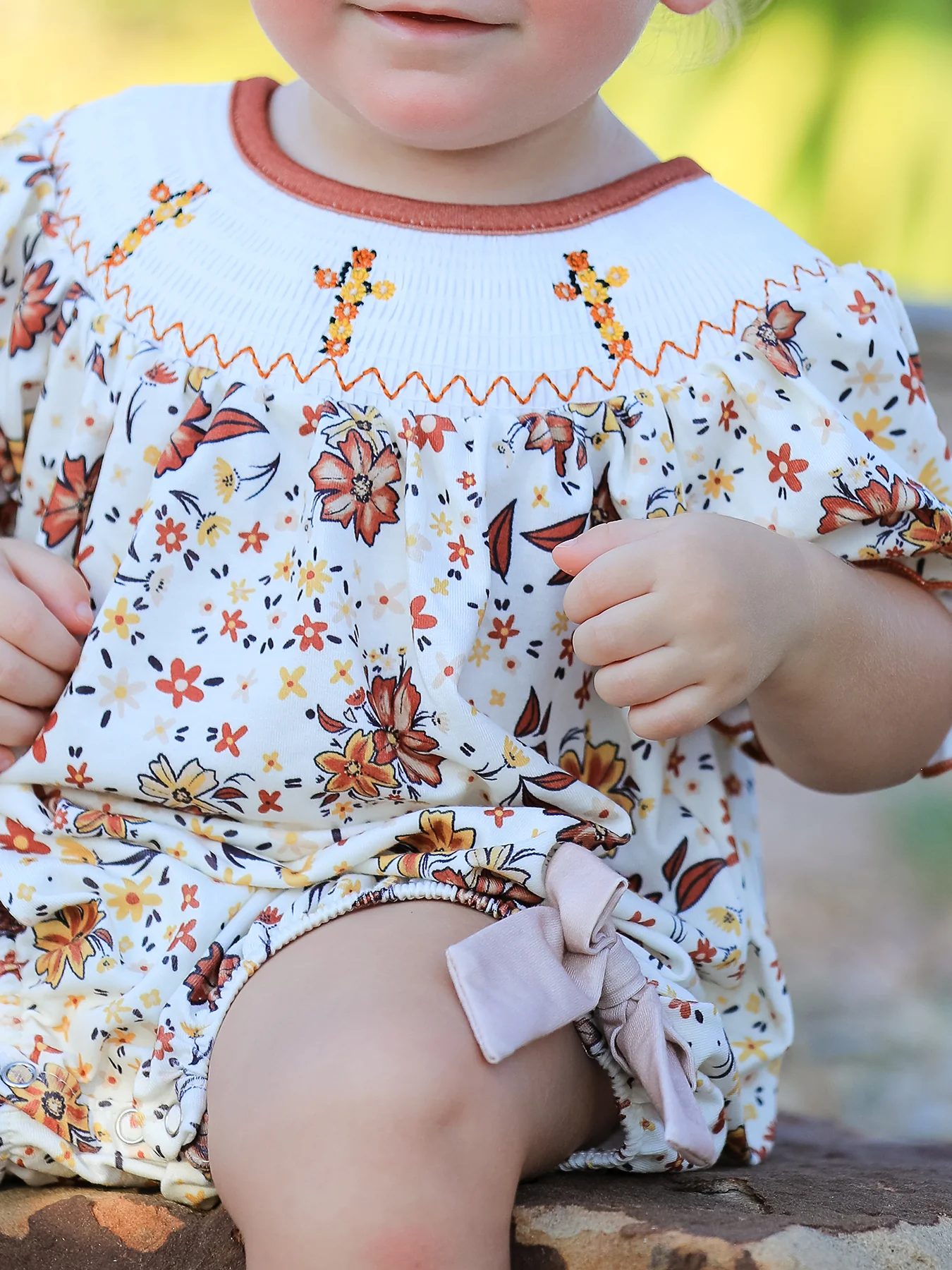 Colorful Floral Smocked Church Christ Bishop Christening Baby Girl Romper - Image 3