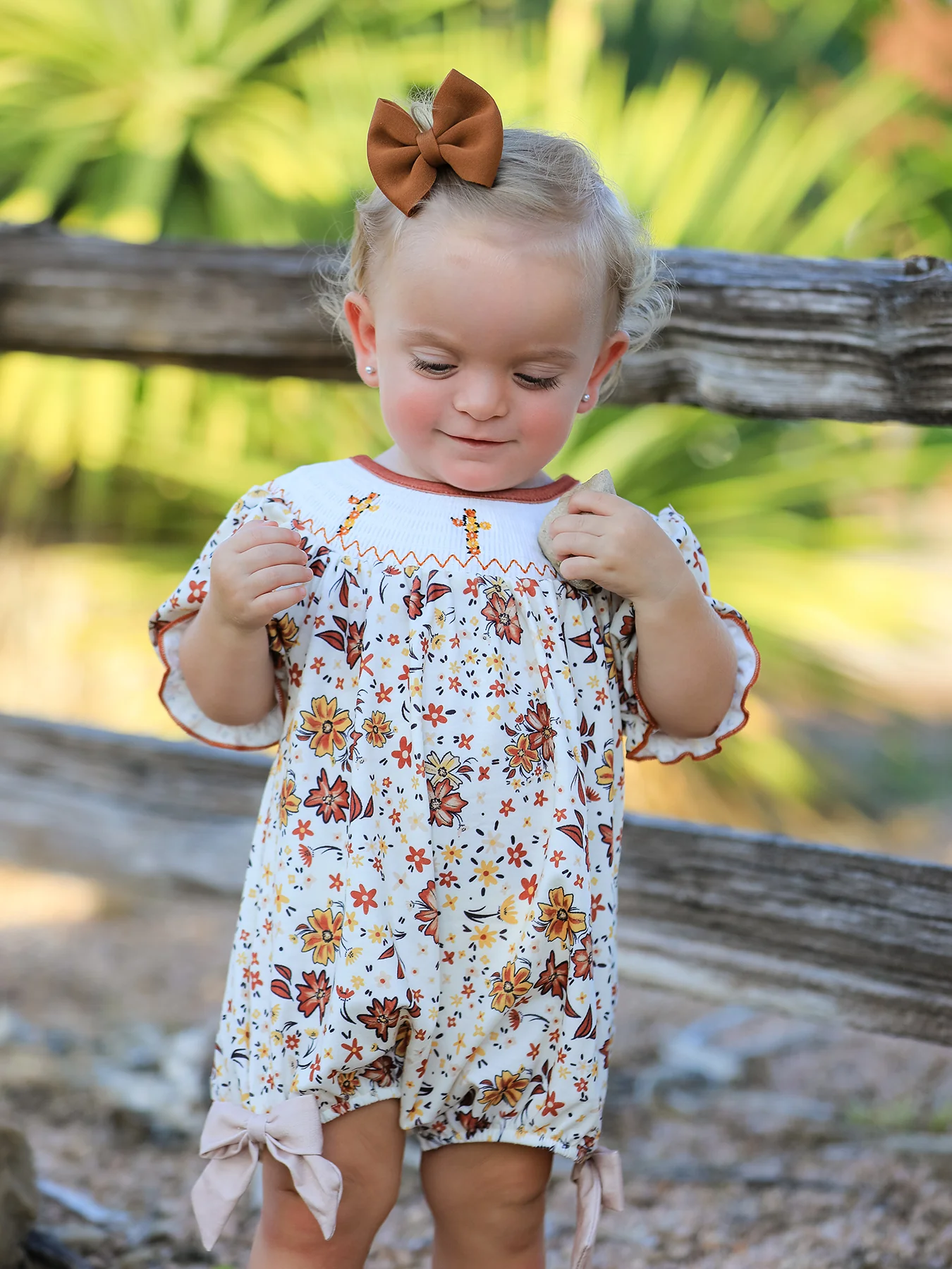 Colorful Floral Smocked Church Christ Bishop Christening Baby Girl Romper - Image 4