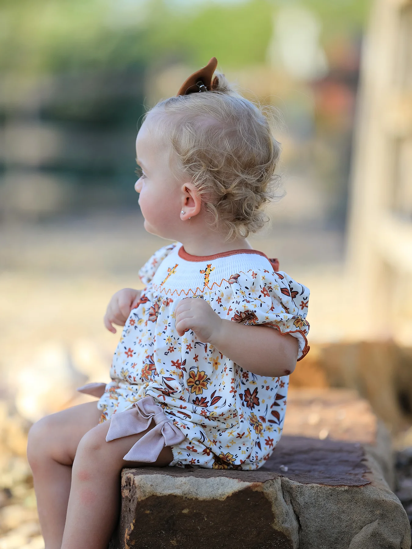 Colorful Floral Smocked Church Christ Bishop Christening Baby Girl Romper - Image 5