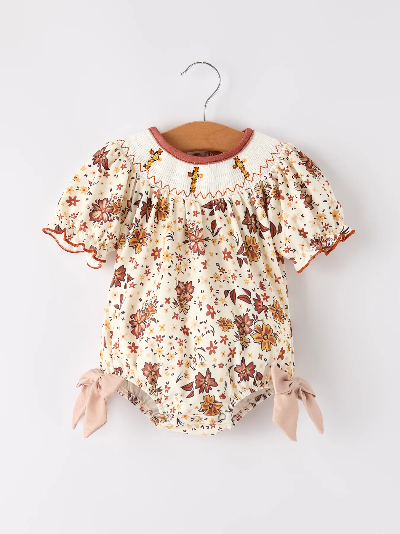 Colorful Floral Smocked Church Christ Bishop Christening Baby Girl Romper - Image 6