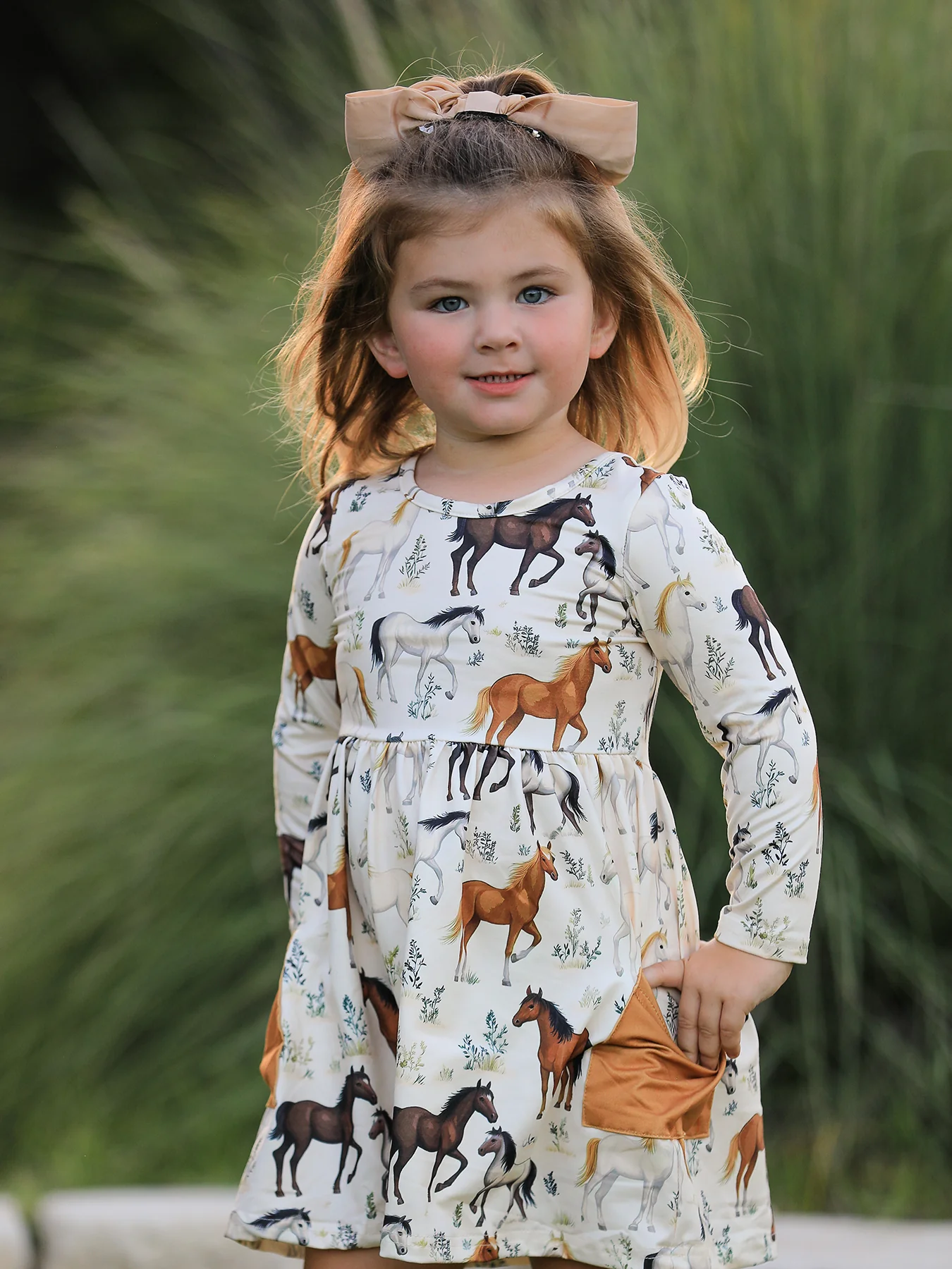 Western Horse Print Long Sleeve Dress - Image 3