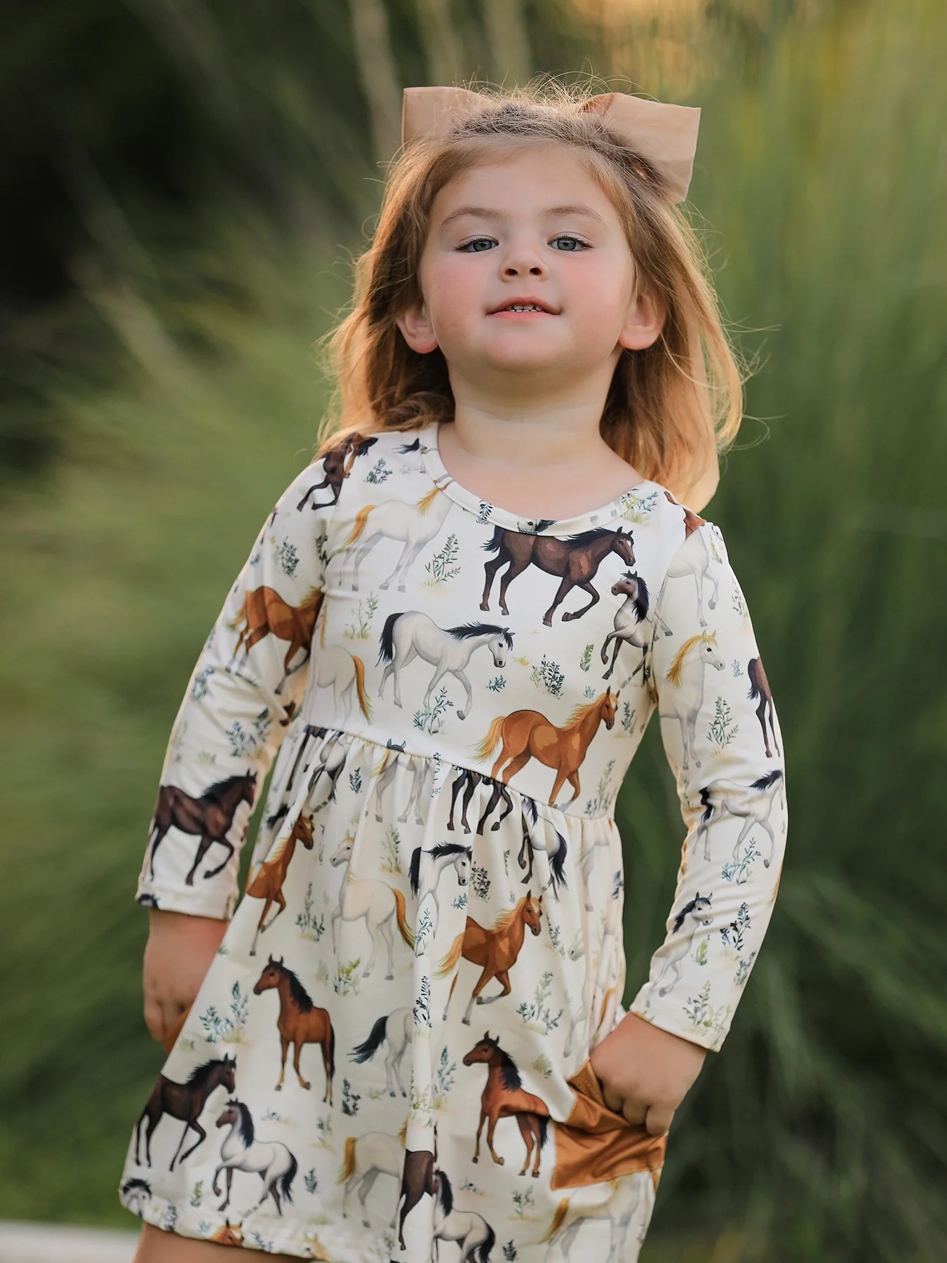 Western Horse Print Long Sleeve Dress - Image 5