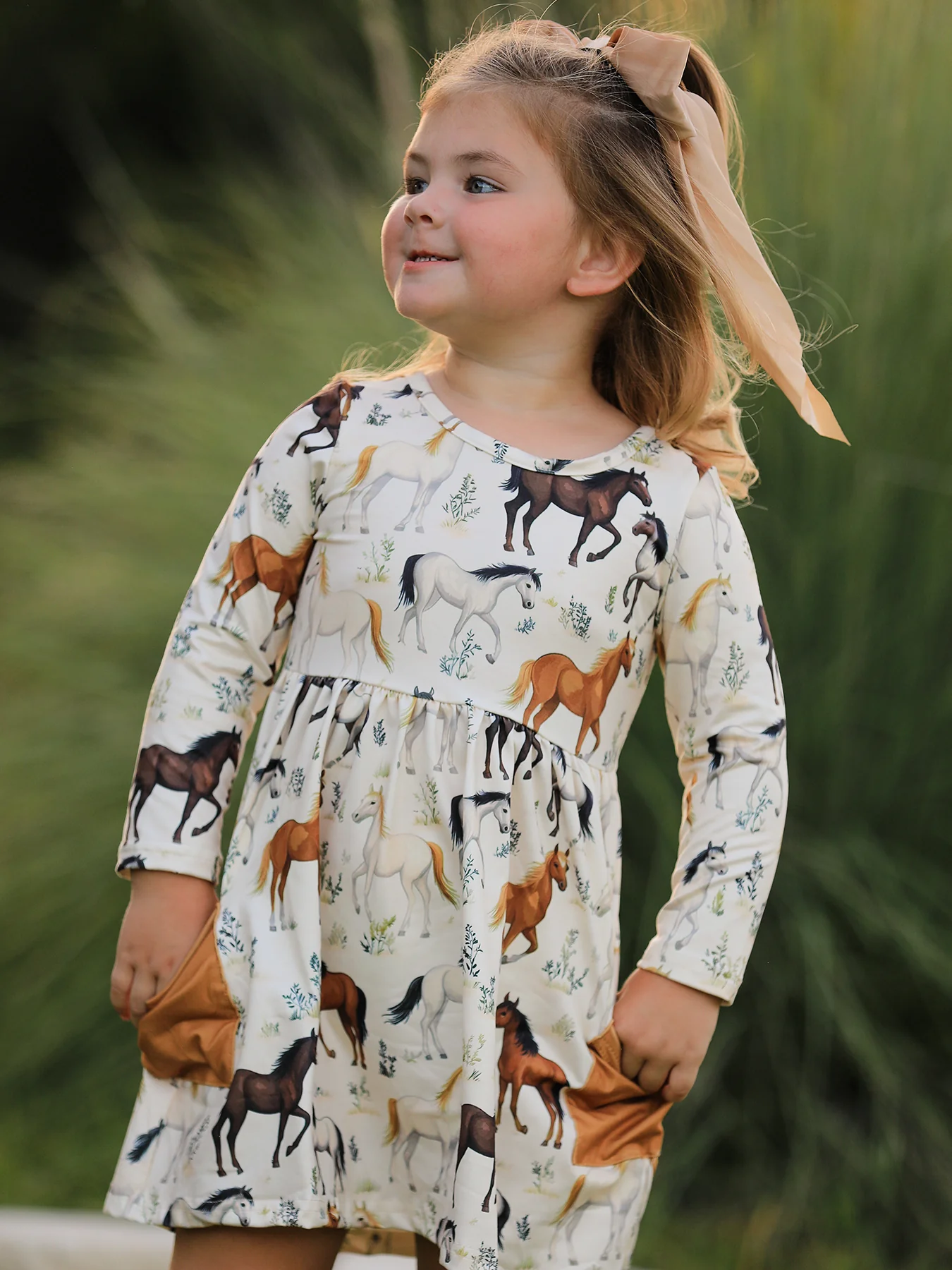 Western Horse Print Long Sleeve Dress - Image 6