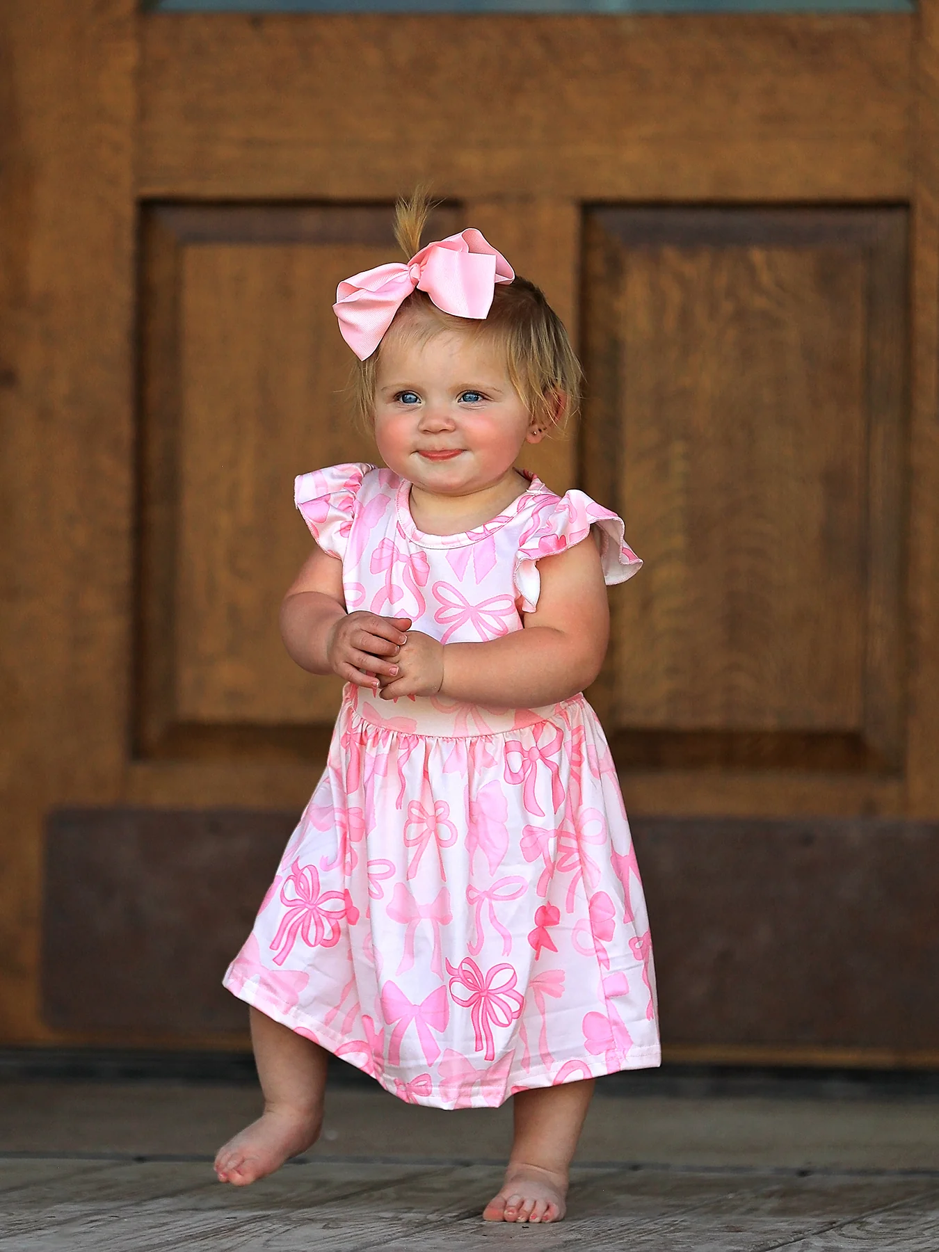 Bow Print Flying Sleeve Girls Dress - Image 5