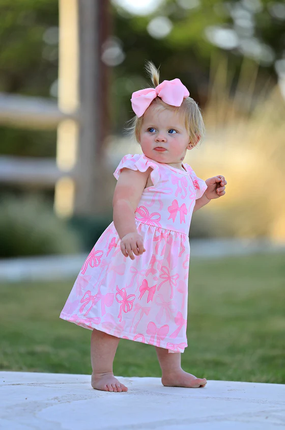 Bow Print Flying Sleeve Girls Dress - Image 6