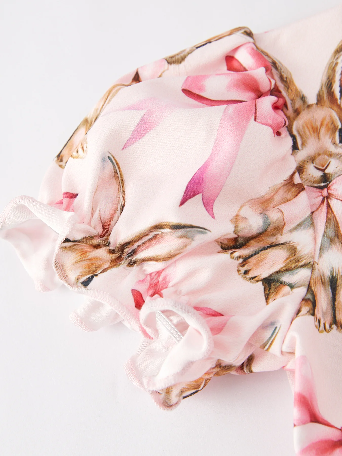 Easter Bunny Bow Print Puff Sleeves Girls Dress - Image 4