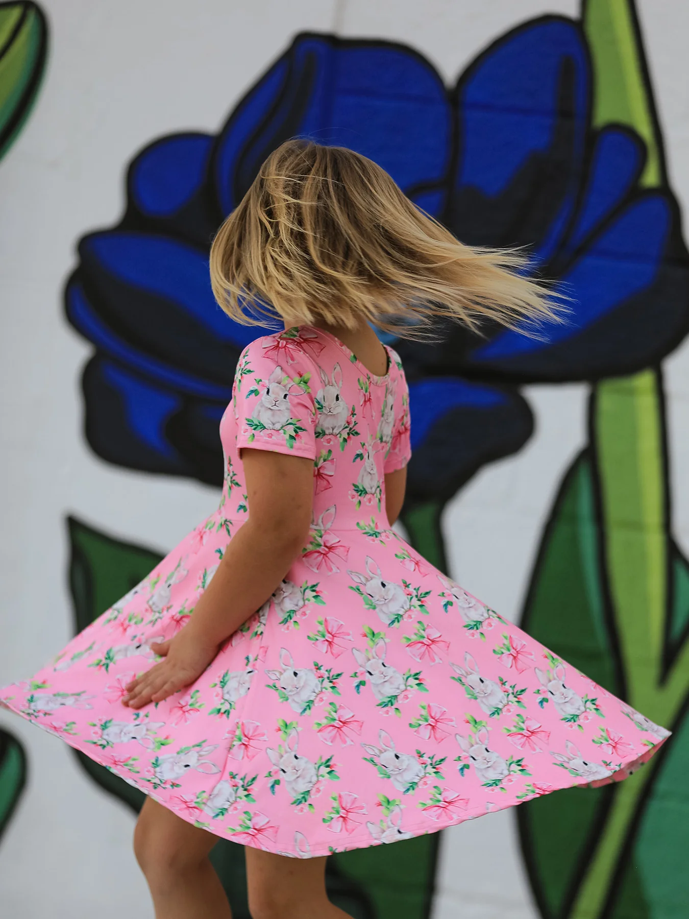 Easter Pink Bunny Floral Print Short Sleeve Dress - Image 5