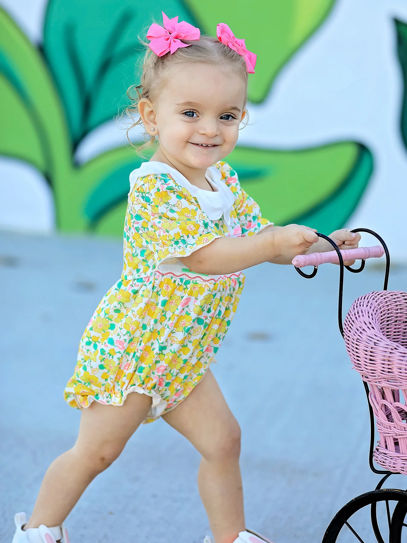 Easter Yellow Chick Embroidery Floral Baby Girl Romper Petal Collar - Image 5