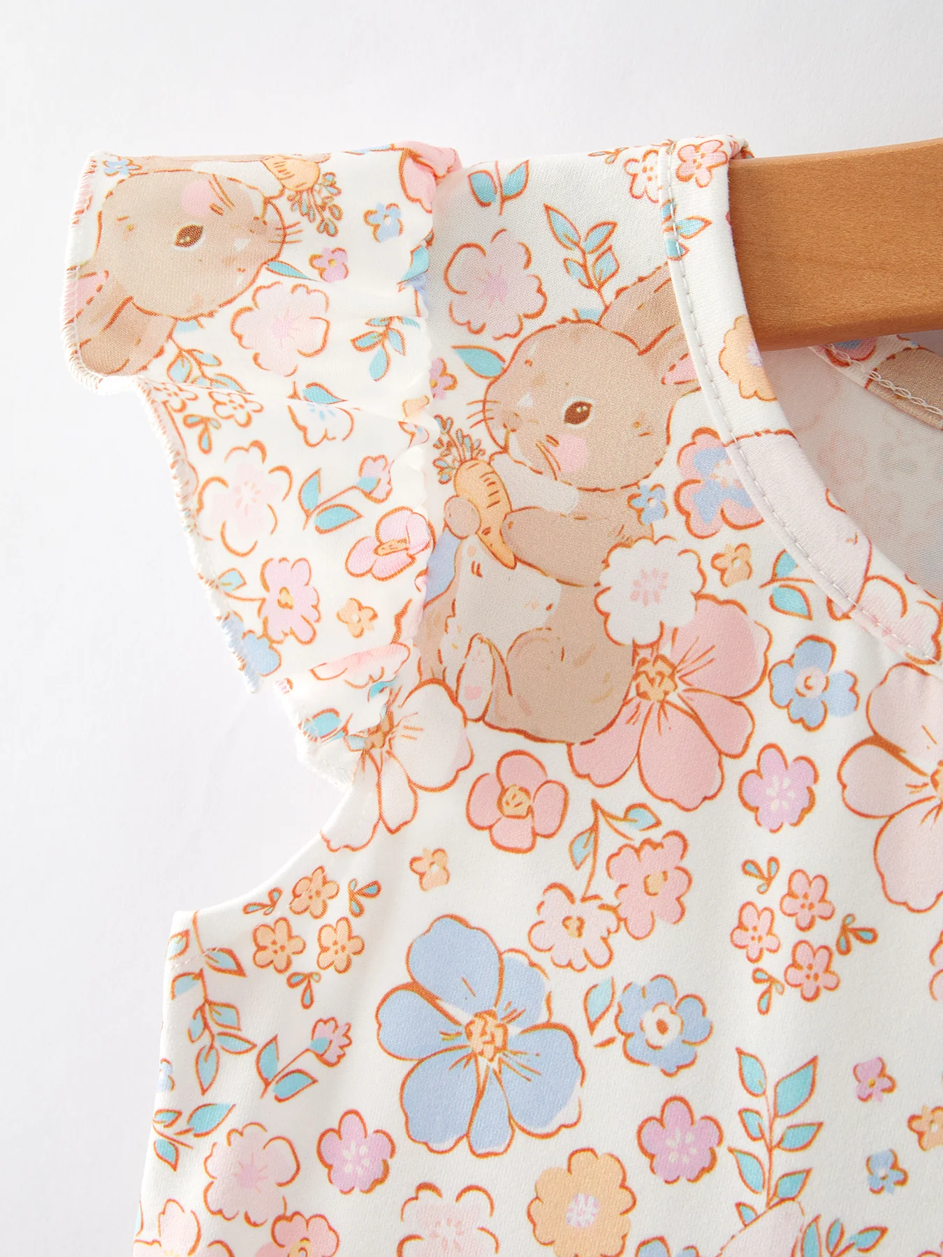 Easter Bunny Floral Print Fly Sleeve Girls Dress - Image 4