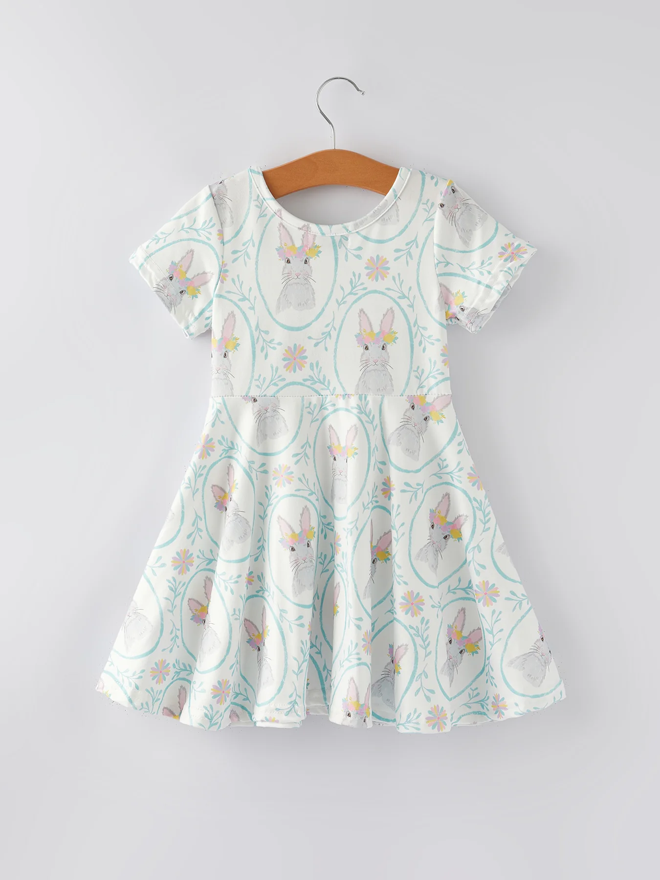 Easter Bunny Floral Short Sleeves Girls Dress - Image 2