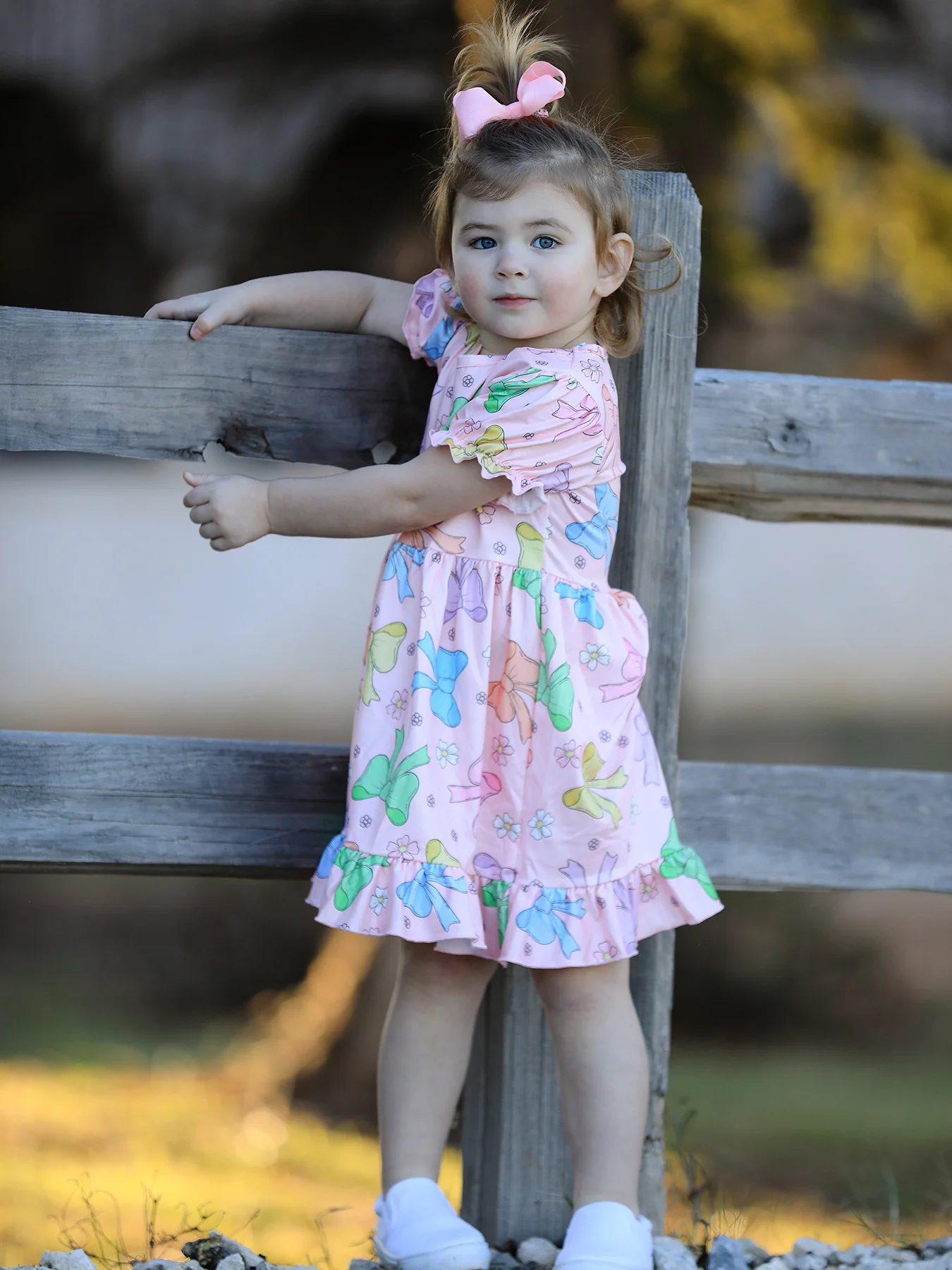 Colorful Bow Print Ruffles Girls Dress - Image 3